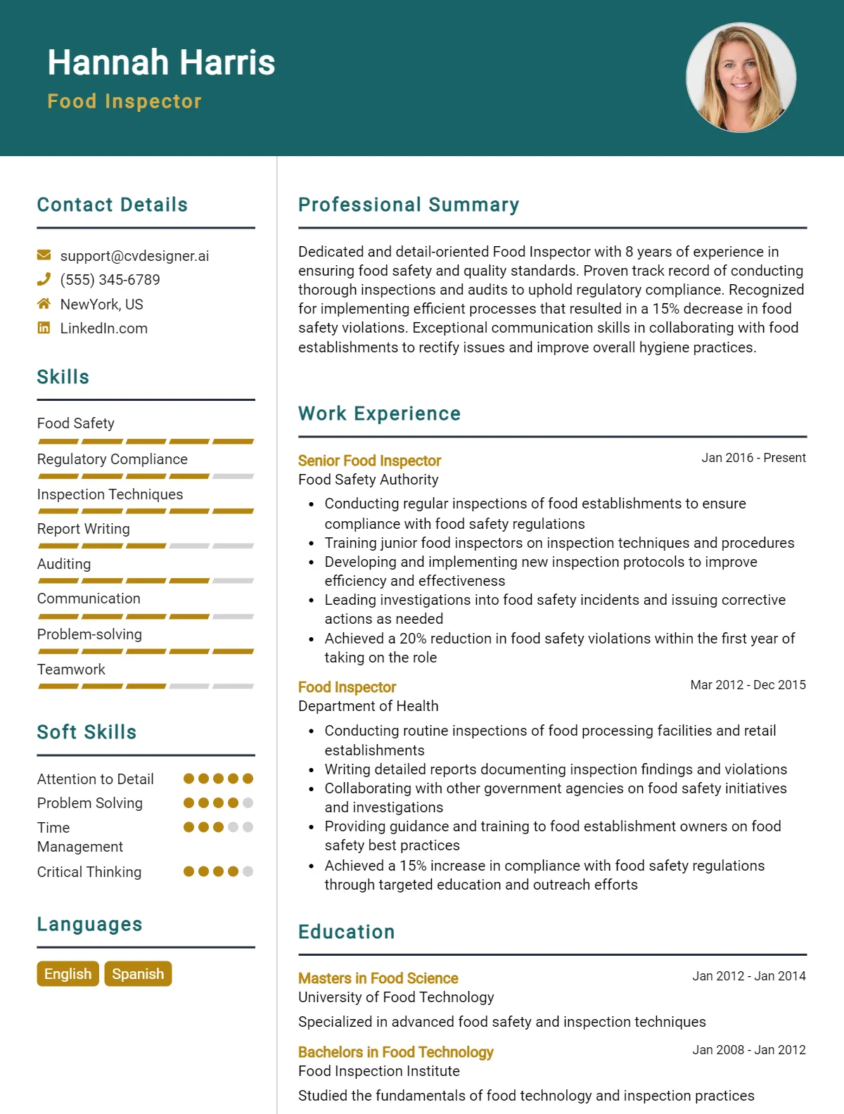 Food Inspector CV Example For 2026: Effective CV Writing Tips Preview