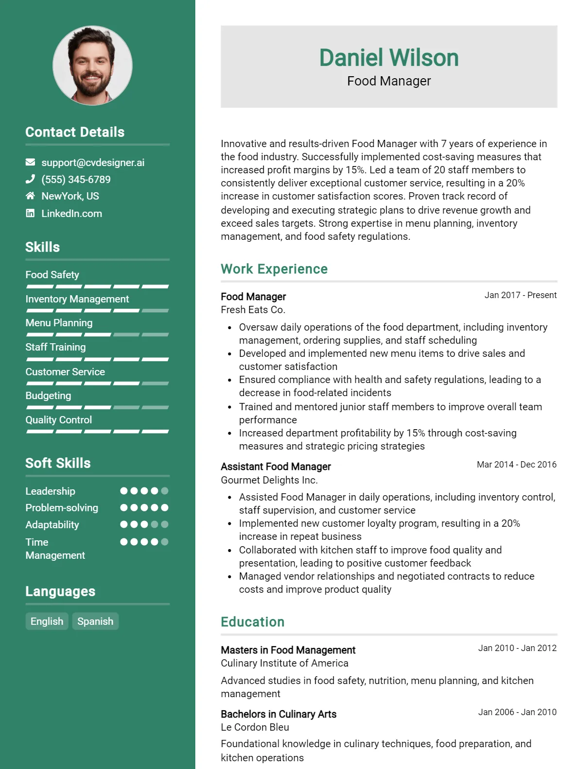 Food Manager CV Example For 2026: Proven Tips & Templates Preview