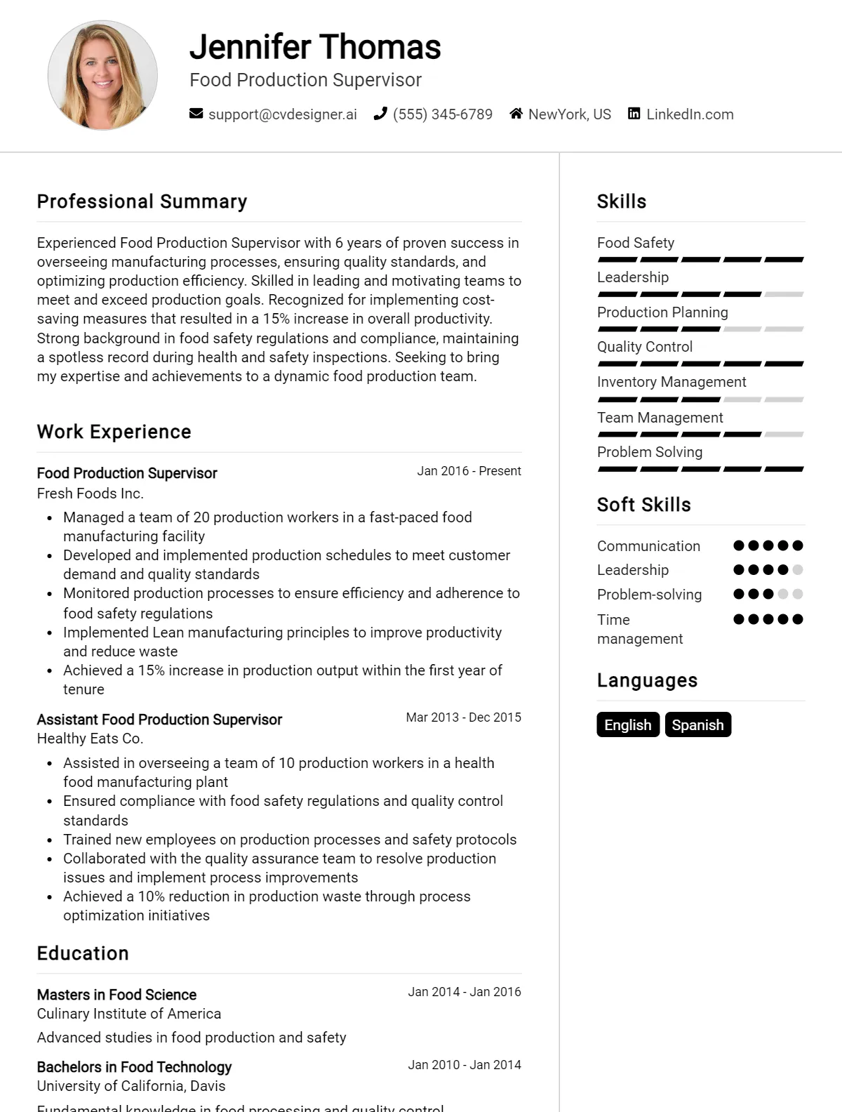 Food Production Supervisor CV Example For 2026: How to Create a Professional CV Preview