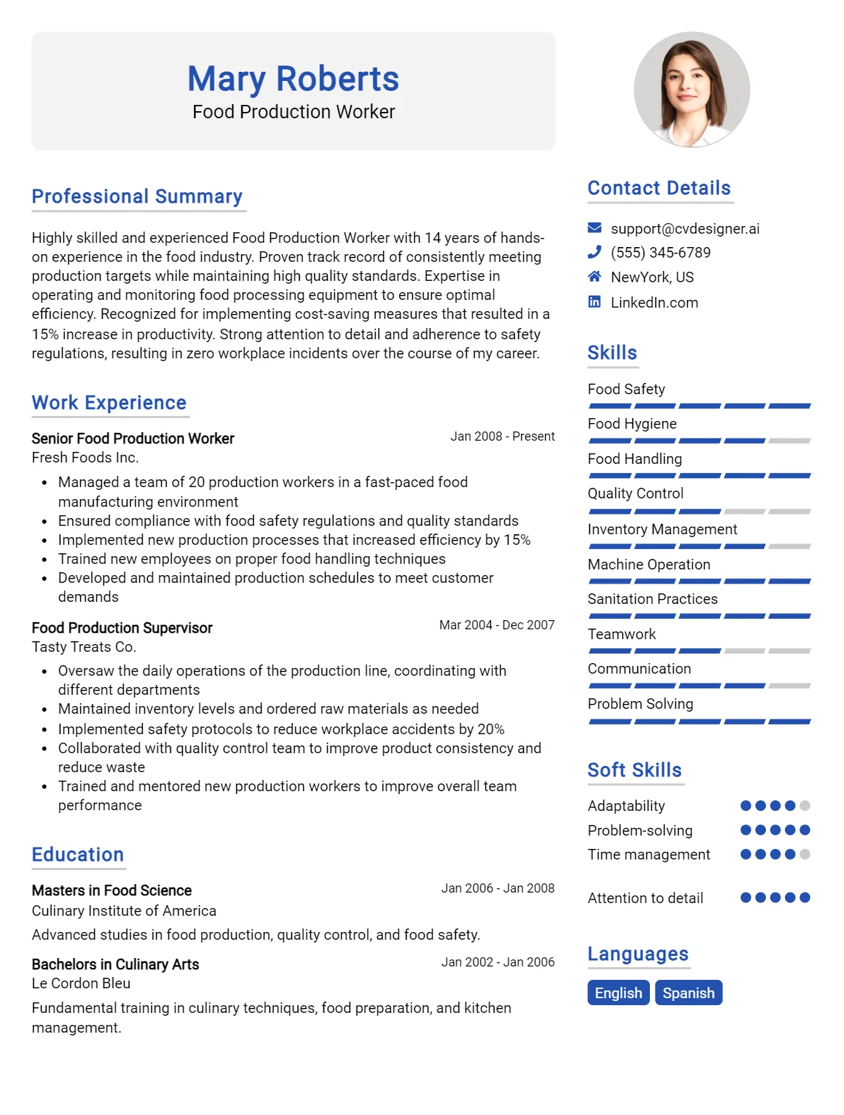 Food Production Worker CV Example For 2026: Best Writing Guide Preview