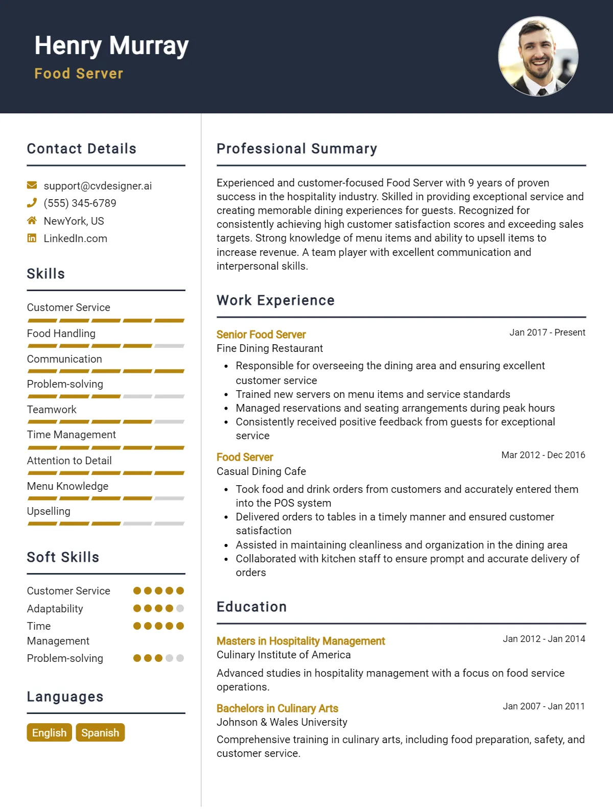 12+ Food Server CV Examples And Templates For 2026 Preview