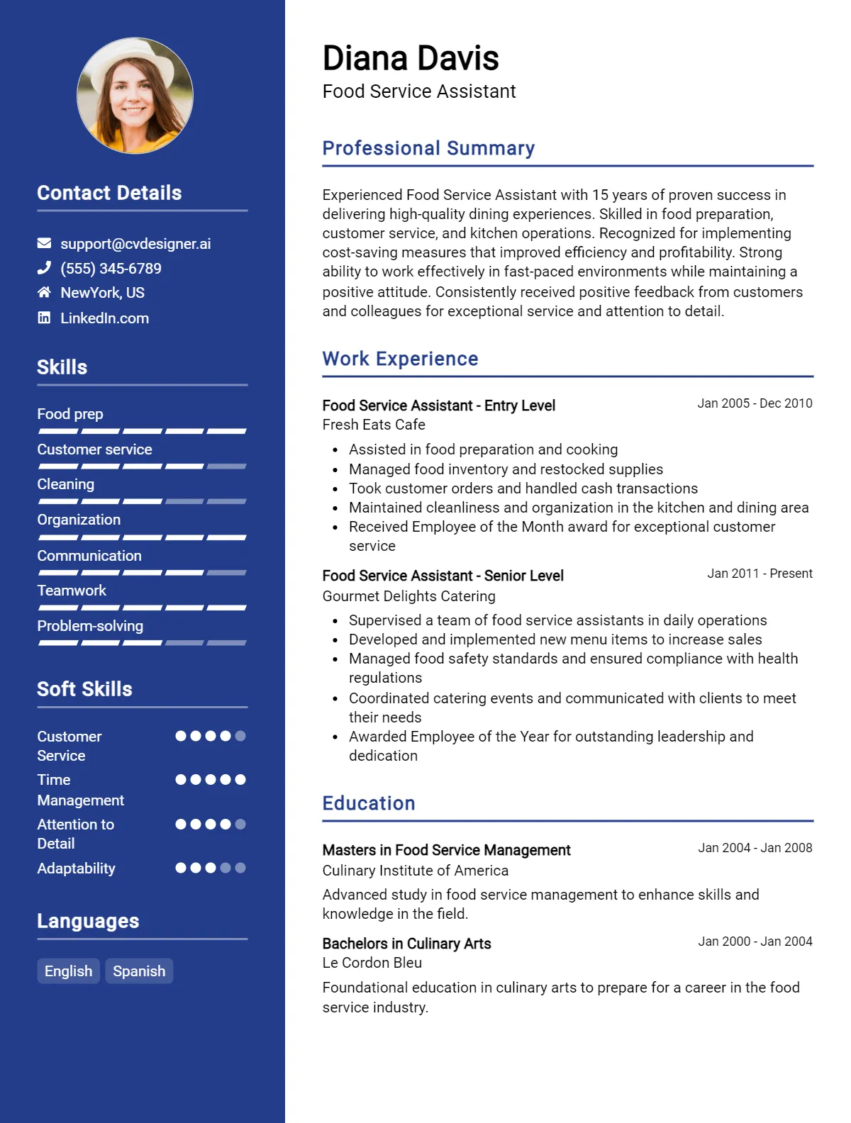 Food Service Assistant CV Example For 2026: Top CV Skills Preview