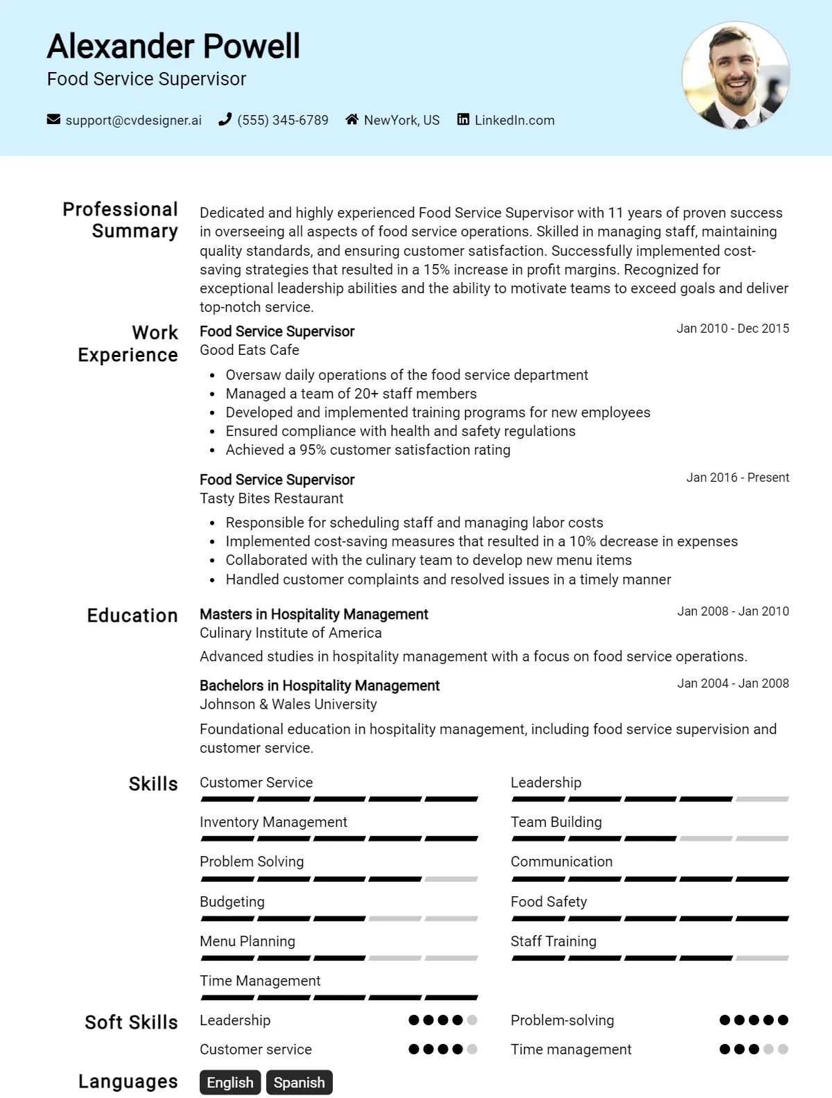 Food Service Supervisor CV Example For 2026: Expert Tips & Templates Preview
