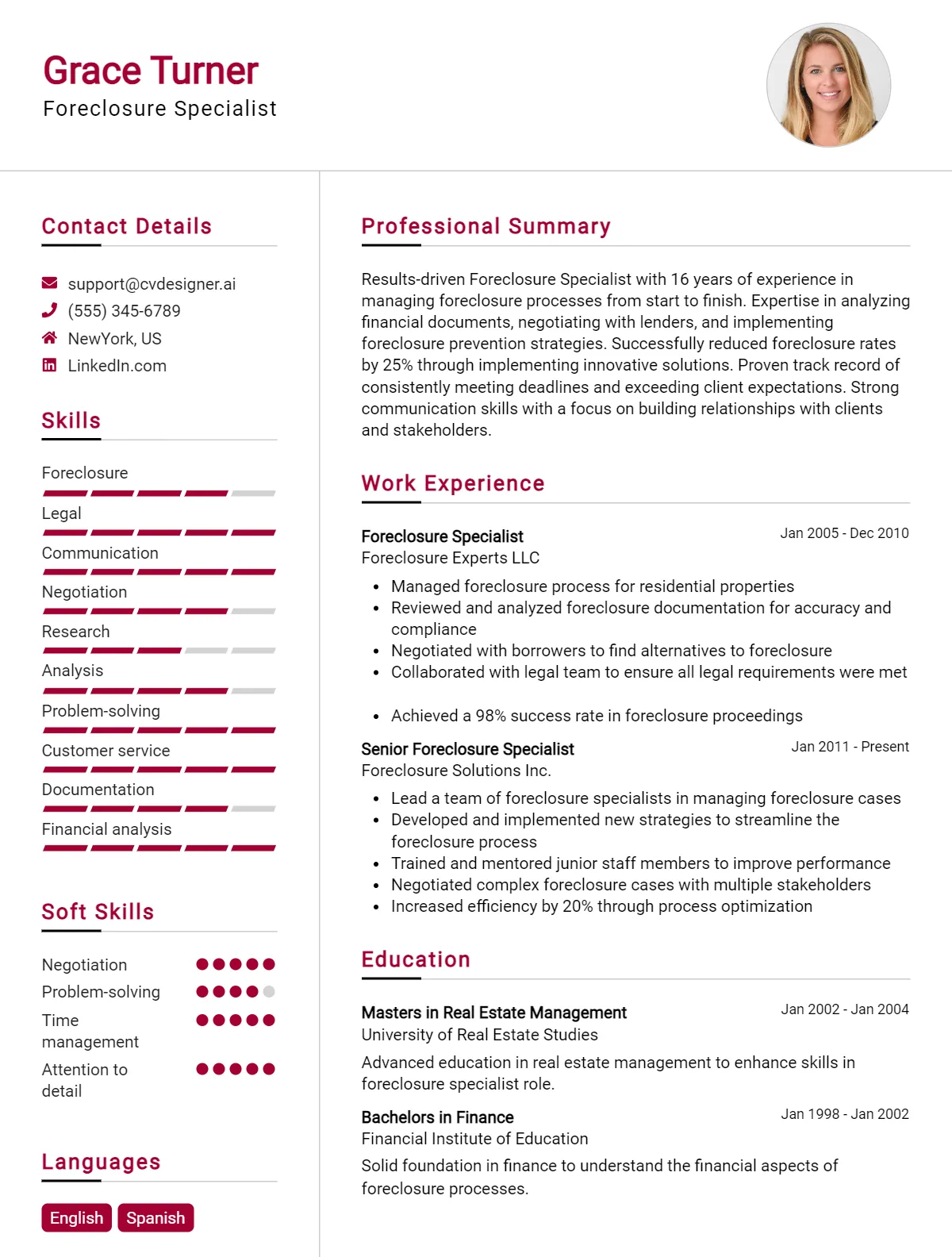 Foreclosure Specialist CV Example For 2026: Top Tips & Samples Preview