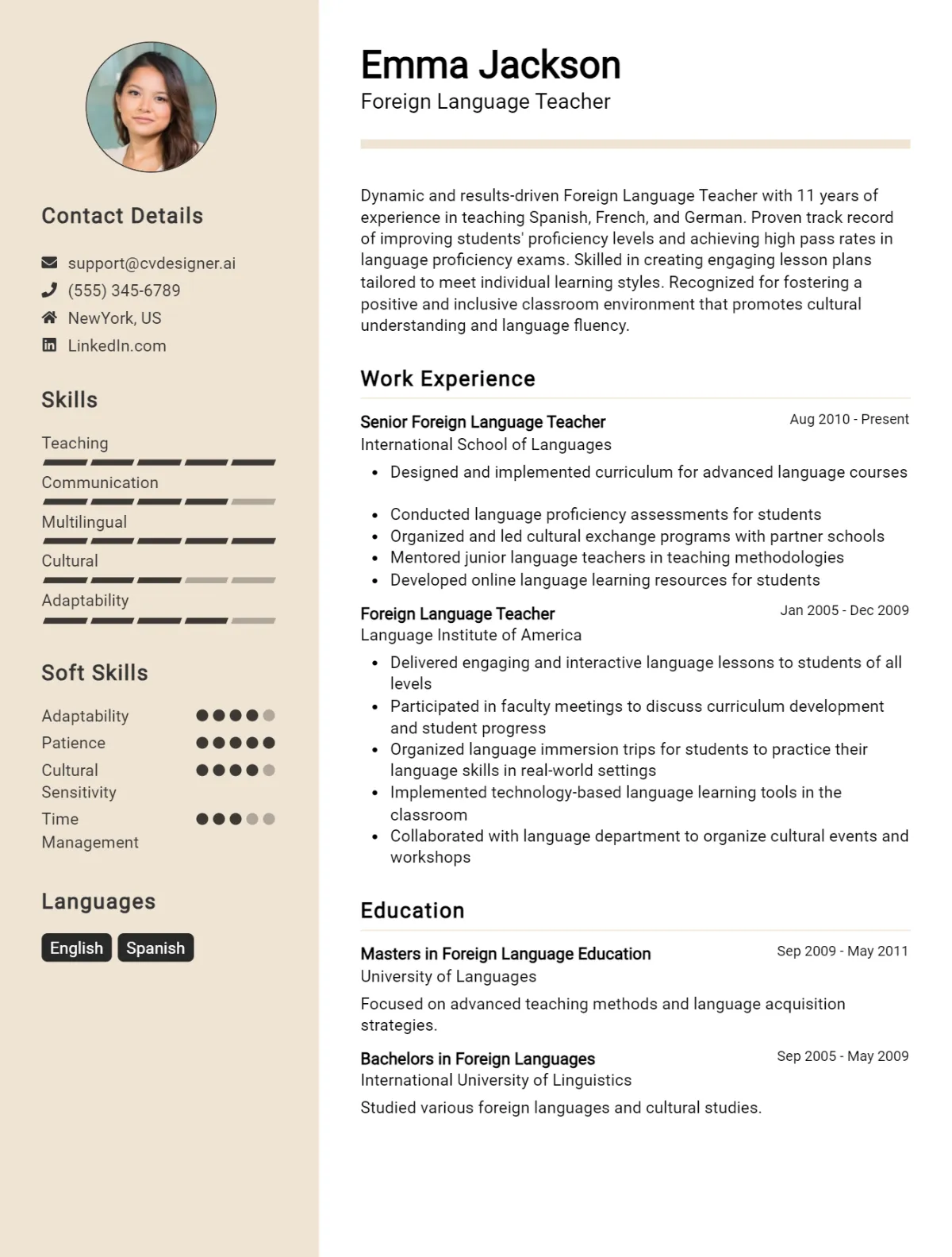 7 Foreign Language Teacher CV Examples And Templates For 2026 Preview