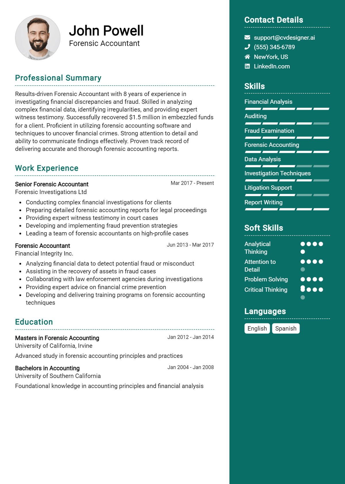 Forensic Accountant Resume Example for 2026: Samples & Best Practices Preview