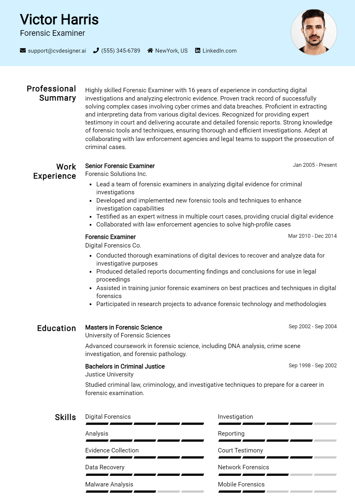 Forensic Examiner Resume Example for 2026: Top CV Skills Preview