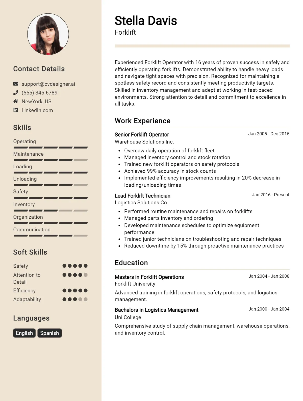 Forklift CV Example For 2026: Free Professional Templates Preview