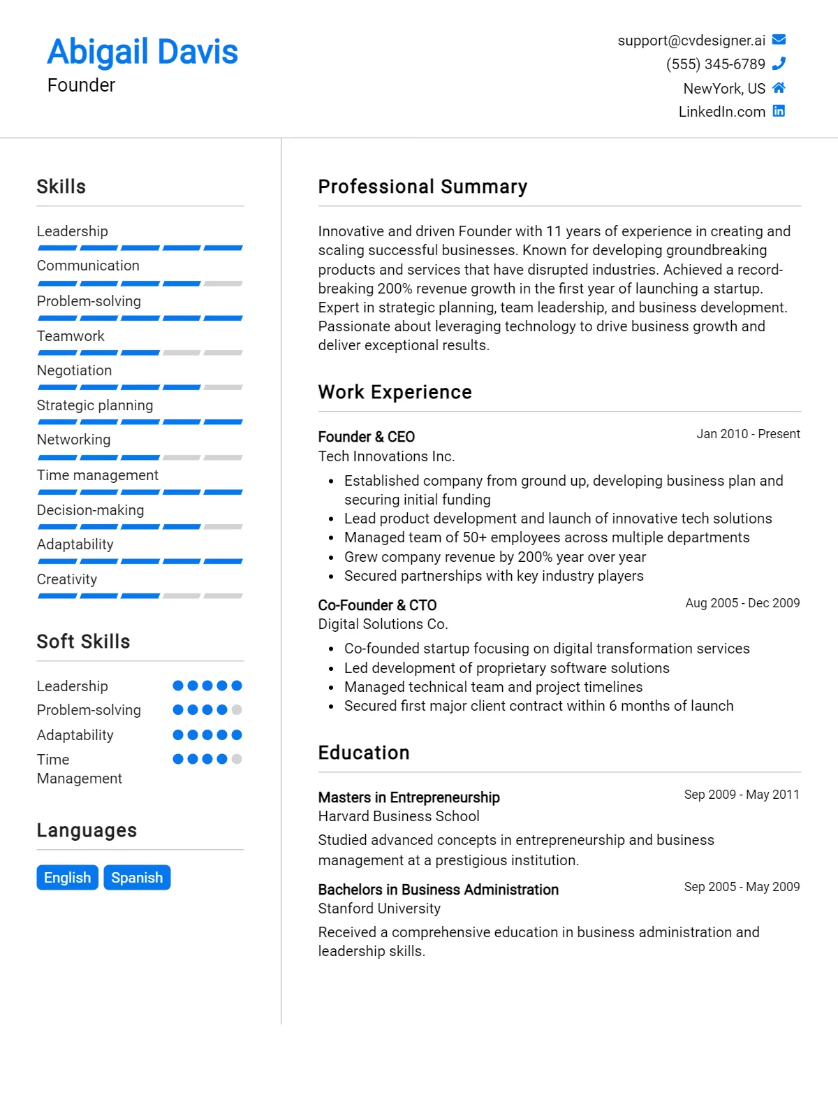 Founder CV Example For 2026: Free Professional Templates Preview