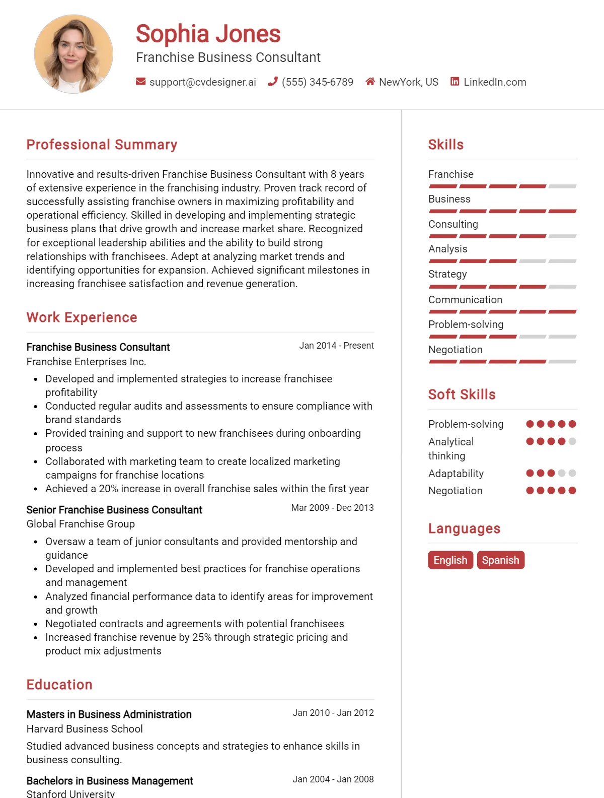 Franchise Business Consultant CV Example For 2026: Examples & Free Templates Preview