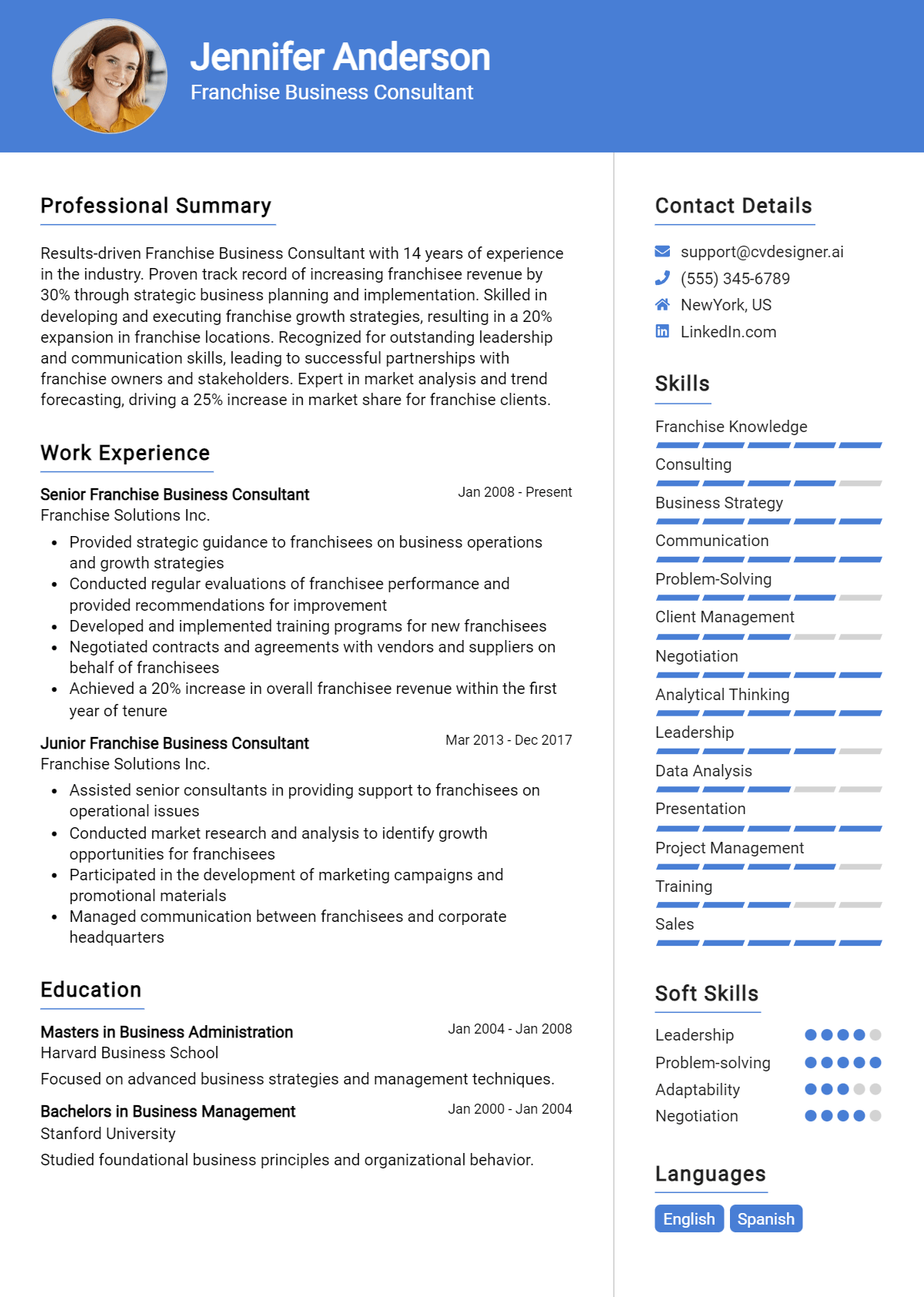 Franchise Business Consultant Resume Example for 2026: Resume Guide Preview