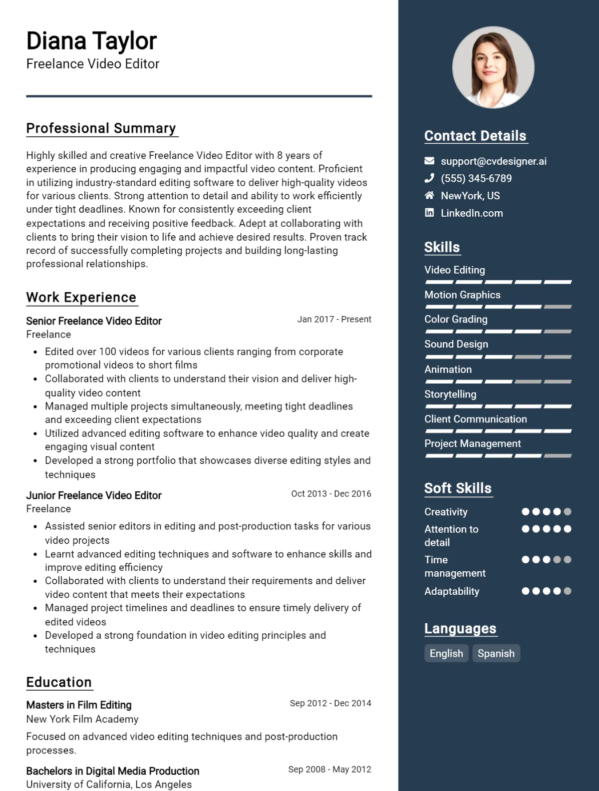 Freelance Video Editor CV Example For 2026: Best Formatting Tips Preview