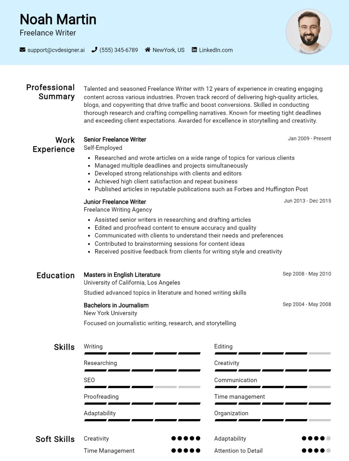 Freelance Writer CV Example For 2026: Best Tips & Templates Preview