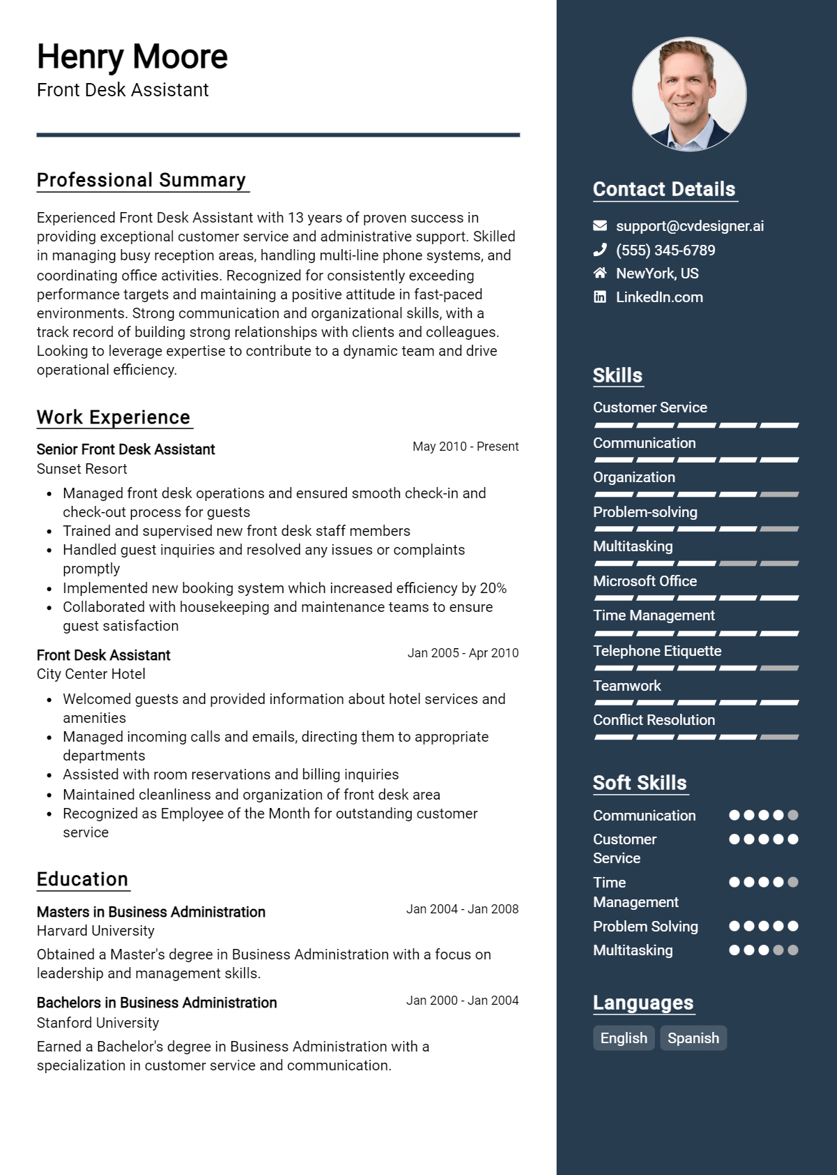 Front Desk Assistant Resume Example for 2026: How to Create a Professional CV Preview