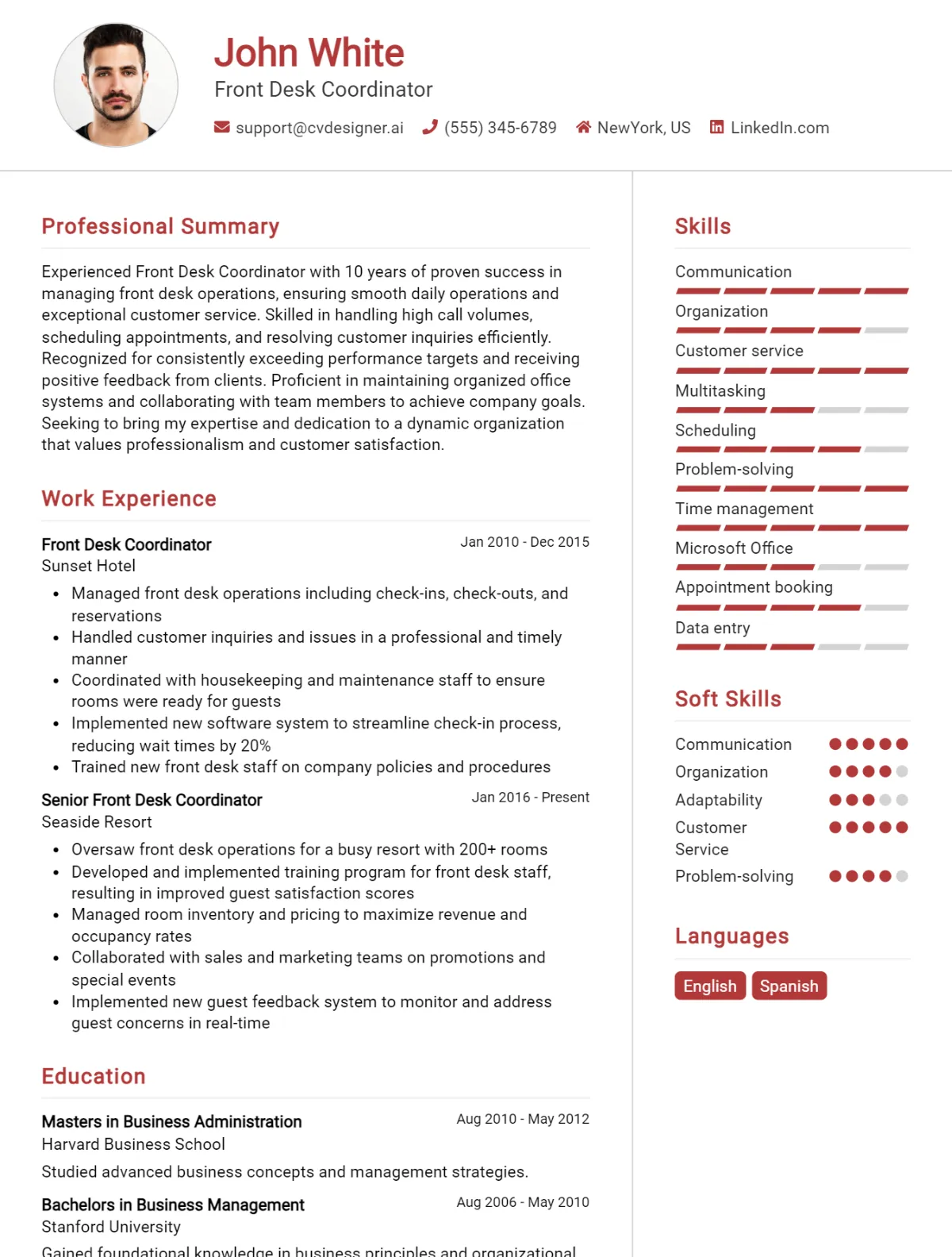 Front Desk Coordinator CV Example For 2026: Strategies & Templates Preview