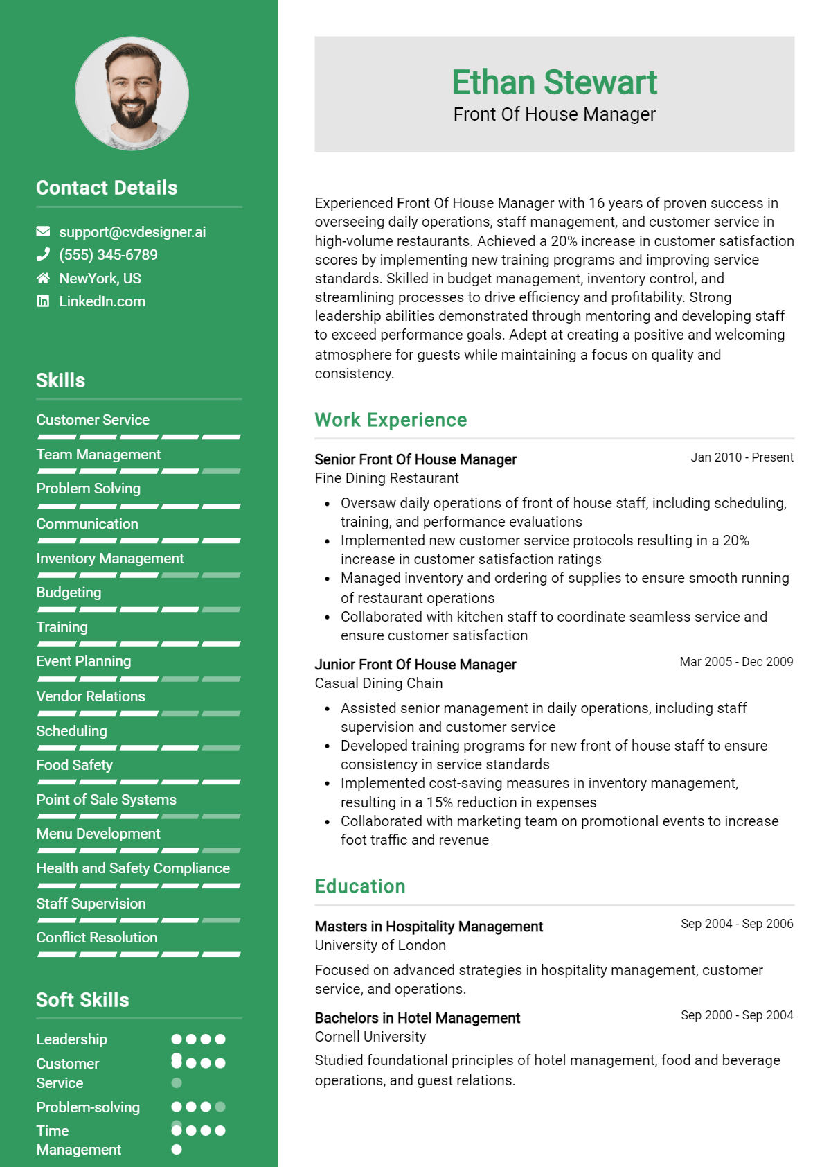 Front Of House Manager Resume Example for 2026: How to Create a Professional CV Preview