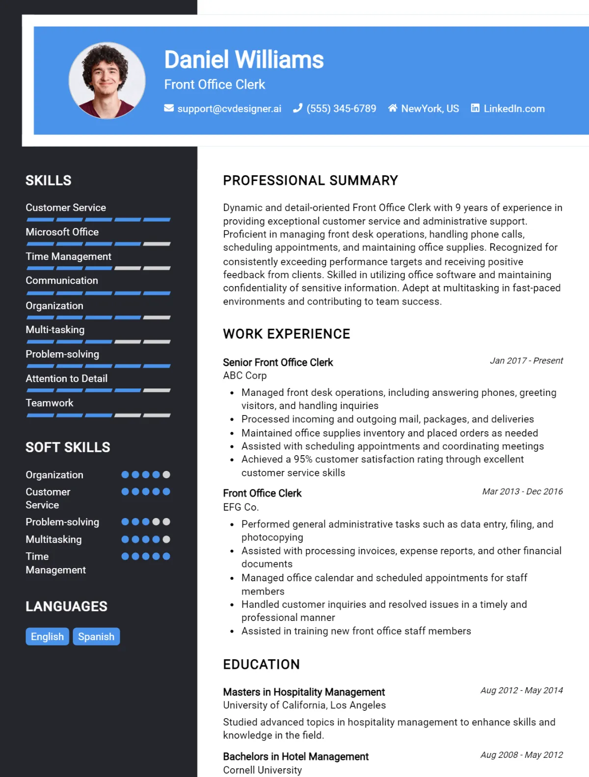 Front Office Clerk CV Example For 2026: Examples & Free Templates Preview