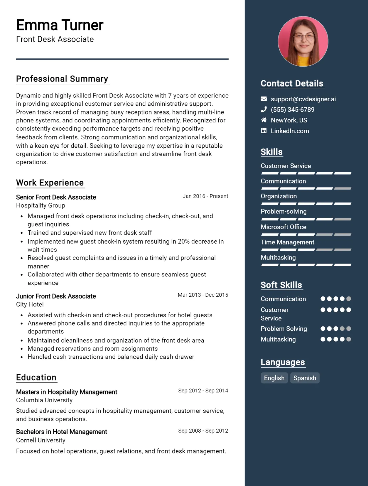 Front Desk Associate CV Example For 2026: Proven Tips & Templates Preview