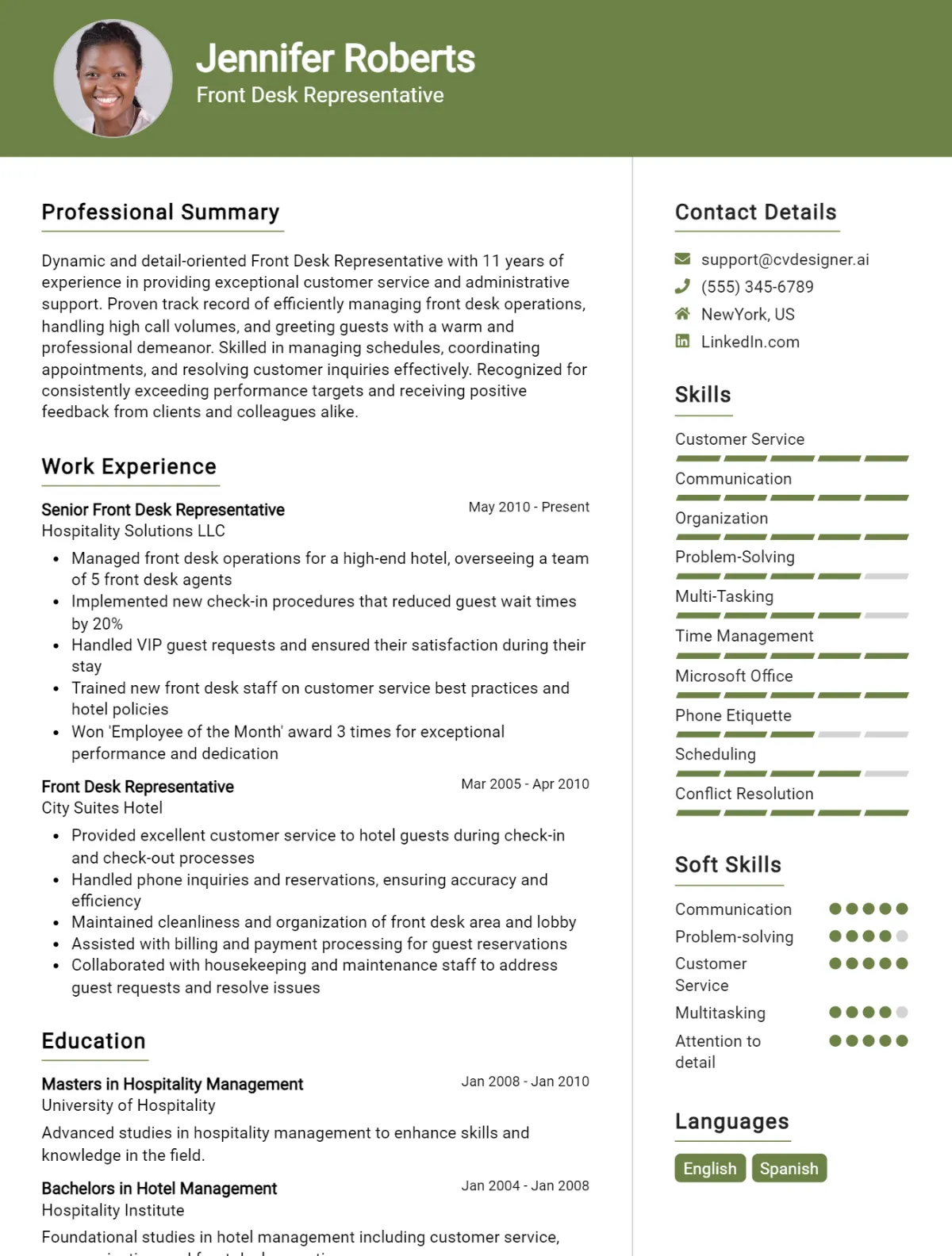 Front Desk Representative CV Example For 2026: Ultimate Guide Preview