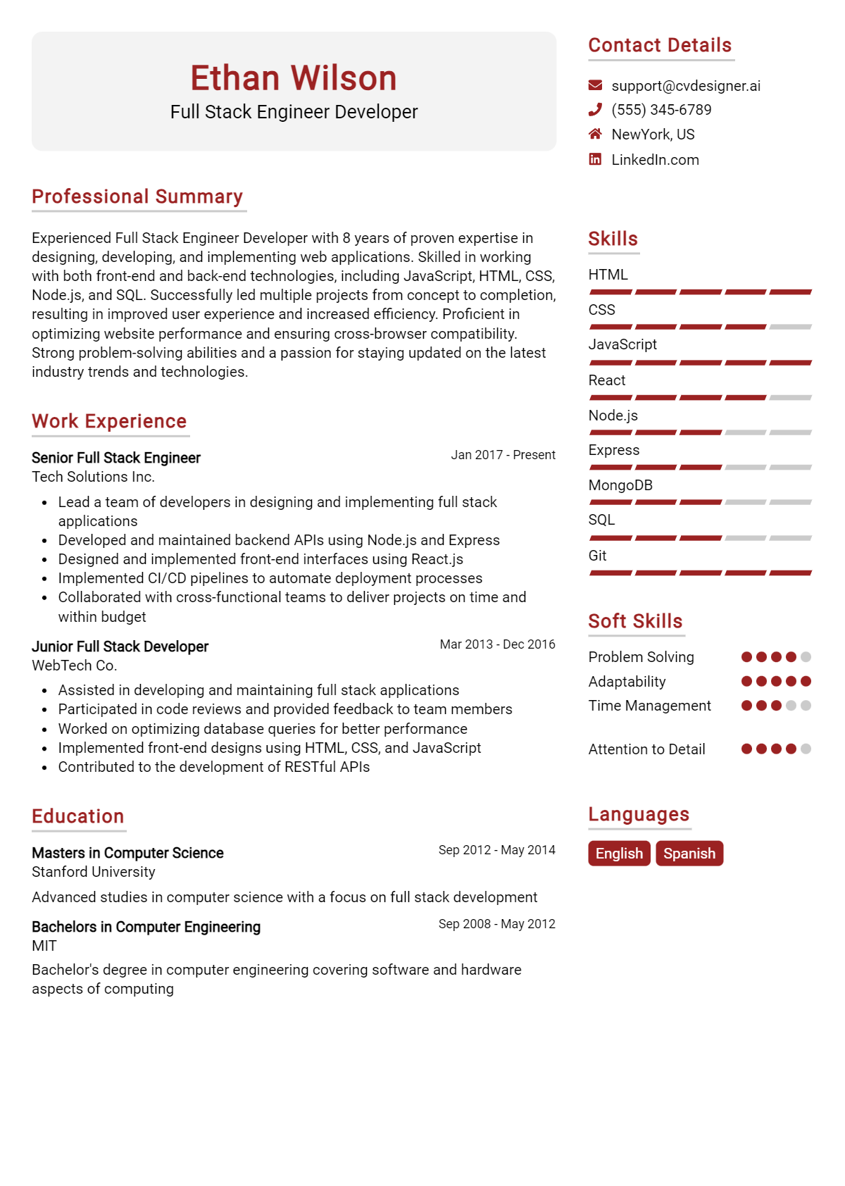 15 Full Stack Engineer Developer CV Examples for 2026: Free Downloadable Preview