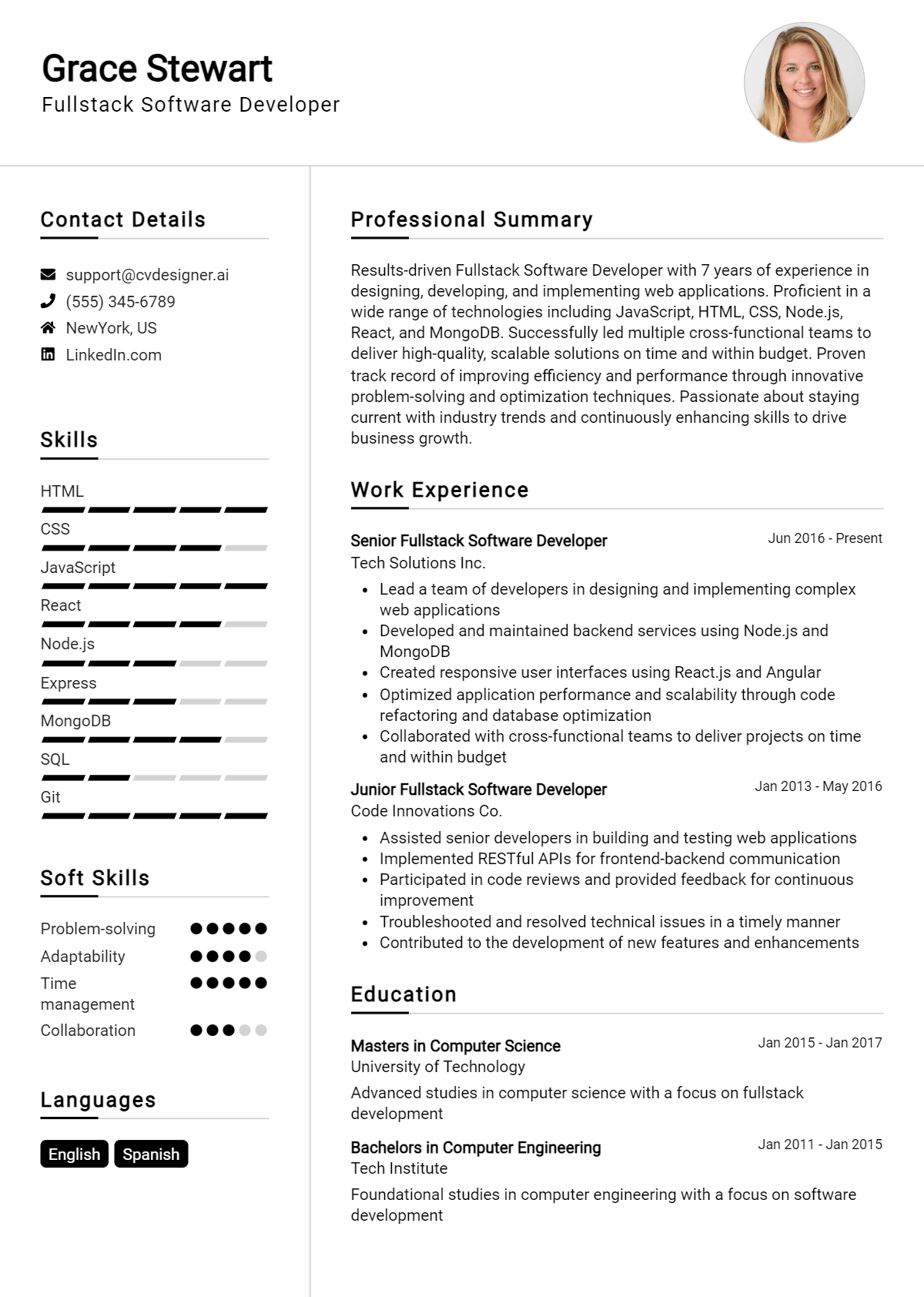 Fullstack Software Developer CV Example for 2026: Ultimate Guide Preview