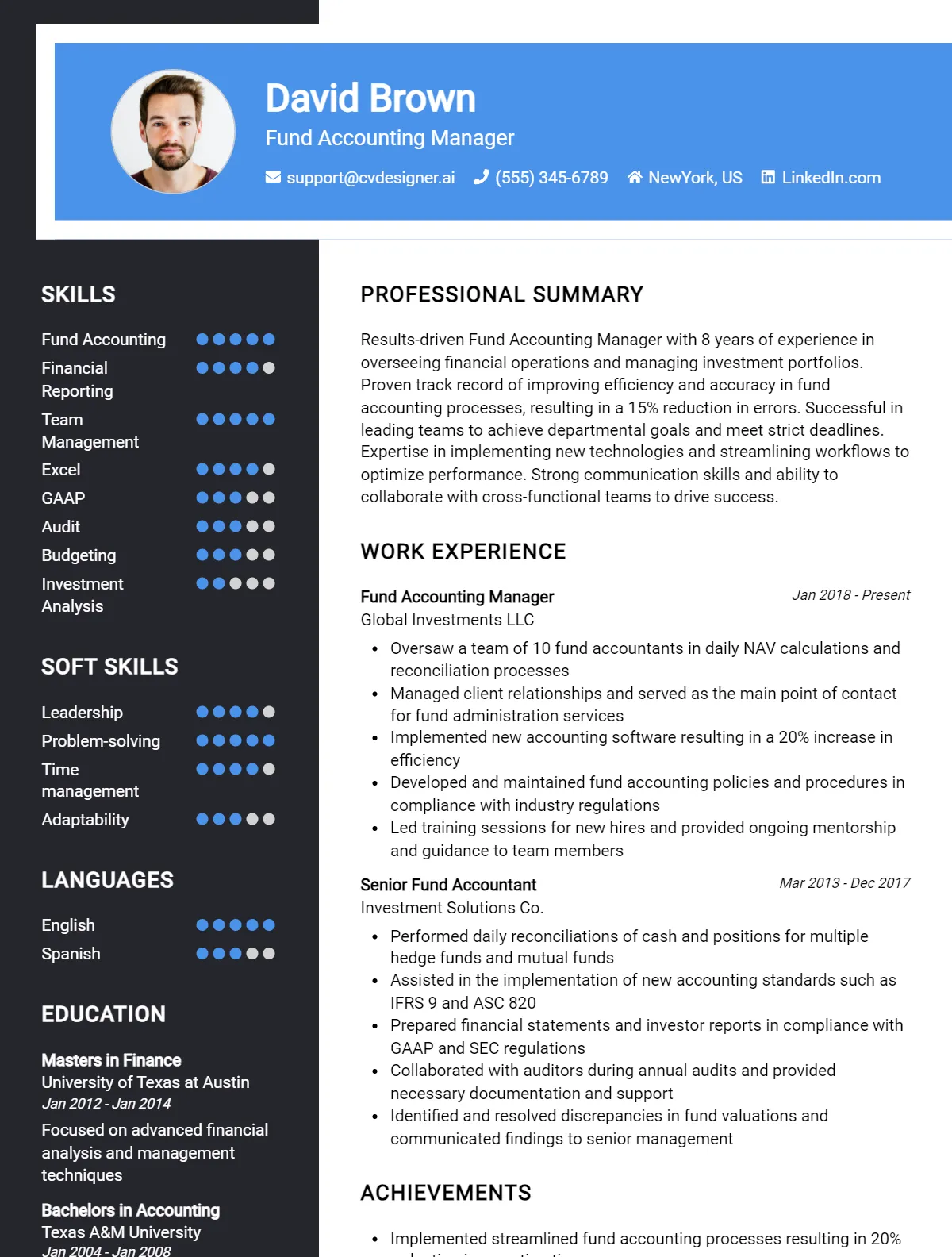 Fund Accounting Manager CV Example For 2026: Free Templates Preview