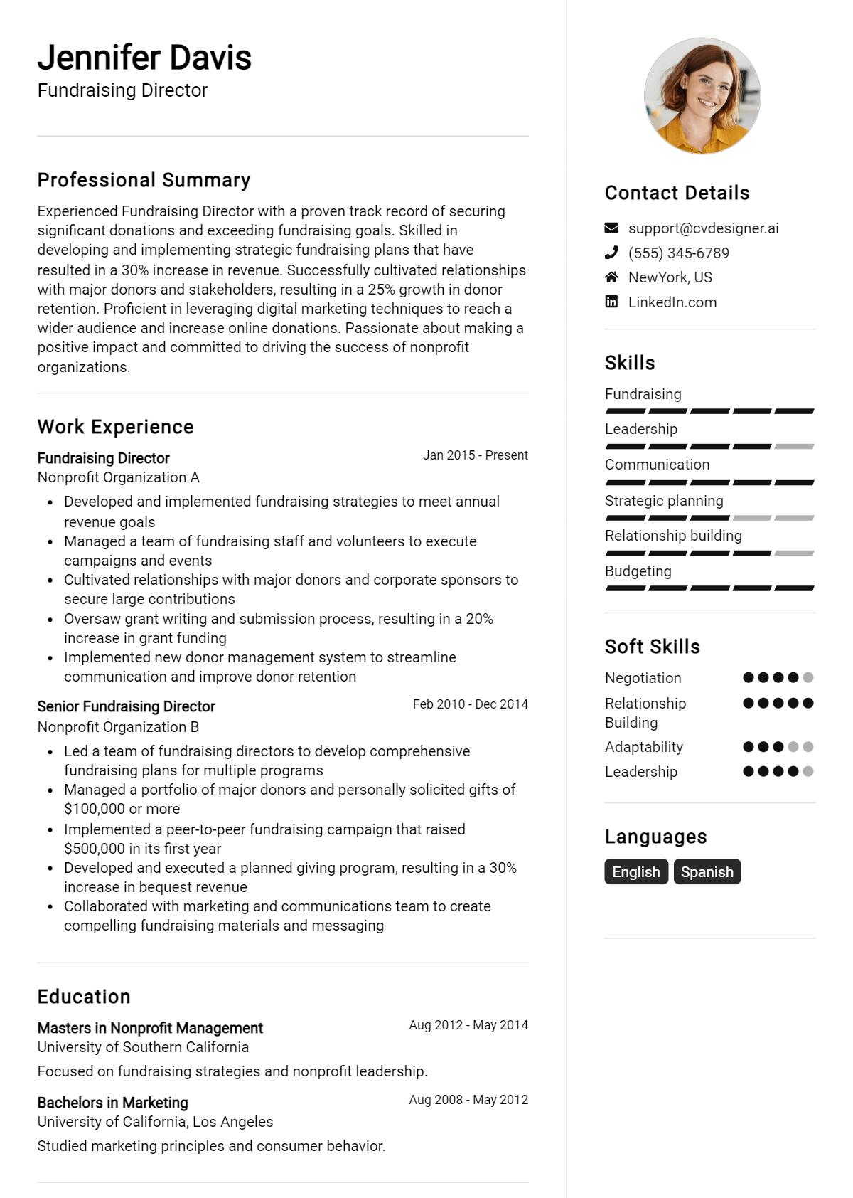 Fundraising Director Resume Example for 2026: Free Professional Templates Preview