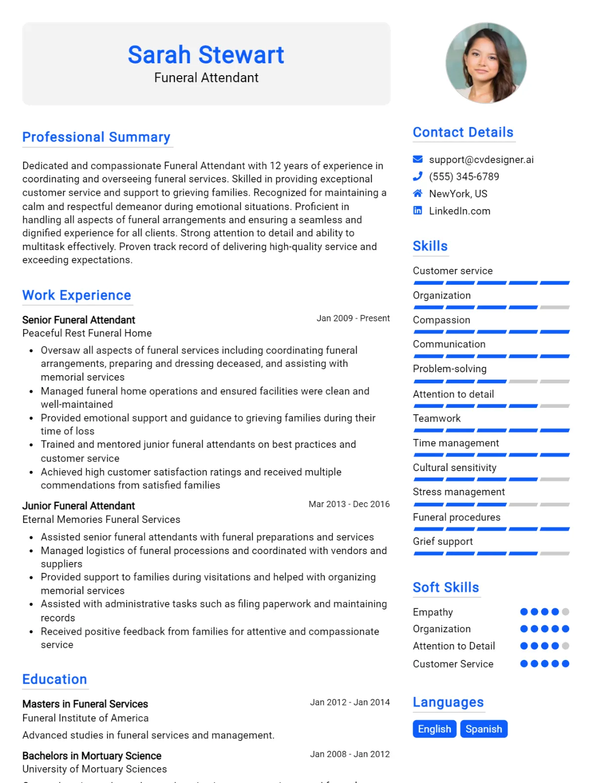 Funeral Attendant CV Example For 2026: Effective CV Writing Tips Preview