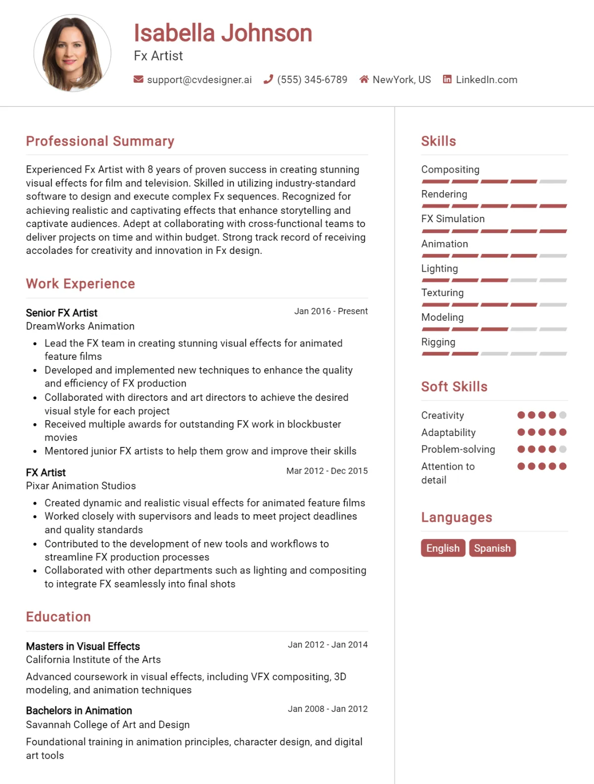 Fx Artist CV Example For 2026: Tips & Templates Preview