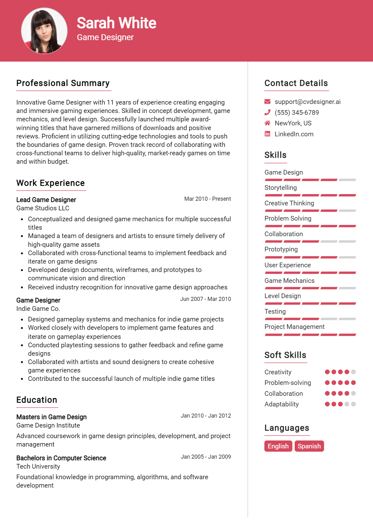 Game Designer Resume Example for 2026: Downloadable Templates Preview