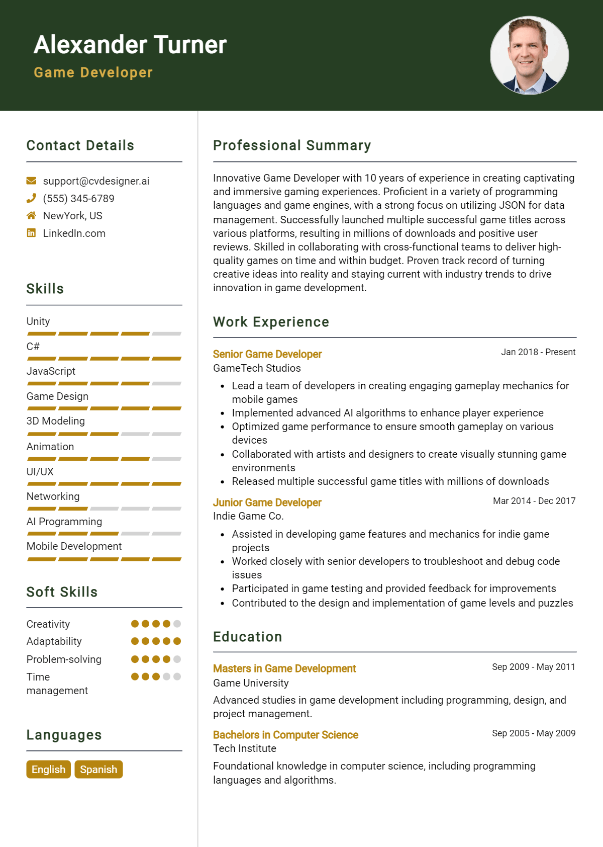 Game Developer Resume Example for 2026: Free Guide Preview