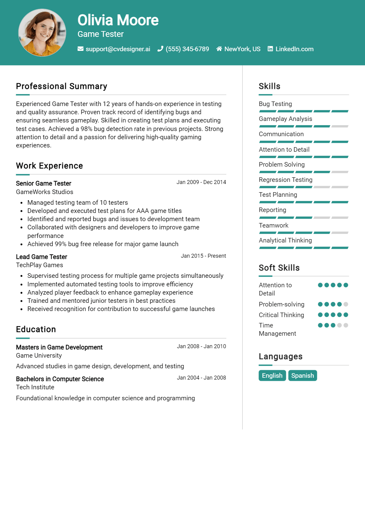Game Tester Resume Example for 2026: Writing Guide Preview