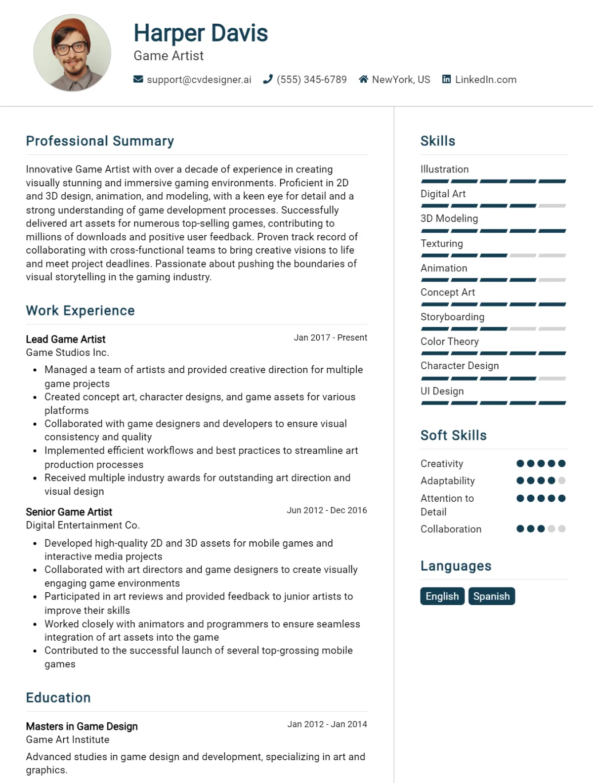 Game Artist CV Example For 2026: Expert Tips & Templates Preview