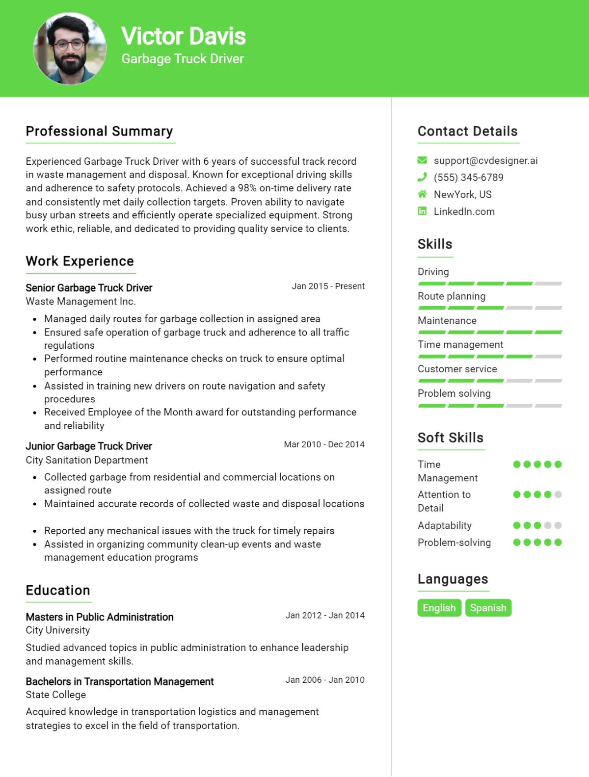 Garbage Truck Driver CV Example For 2026: How to Craft a Winning CV Preview