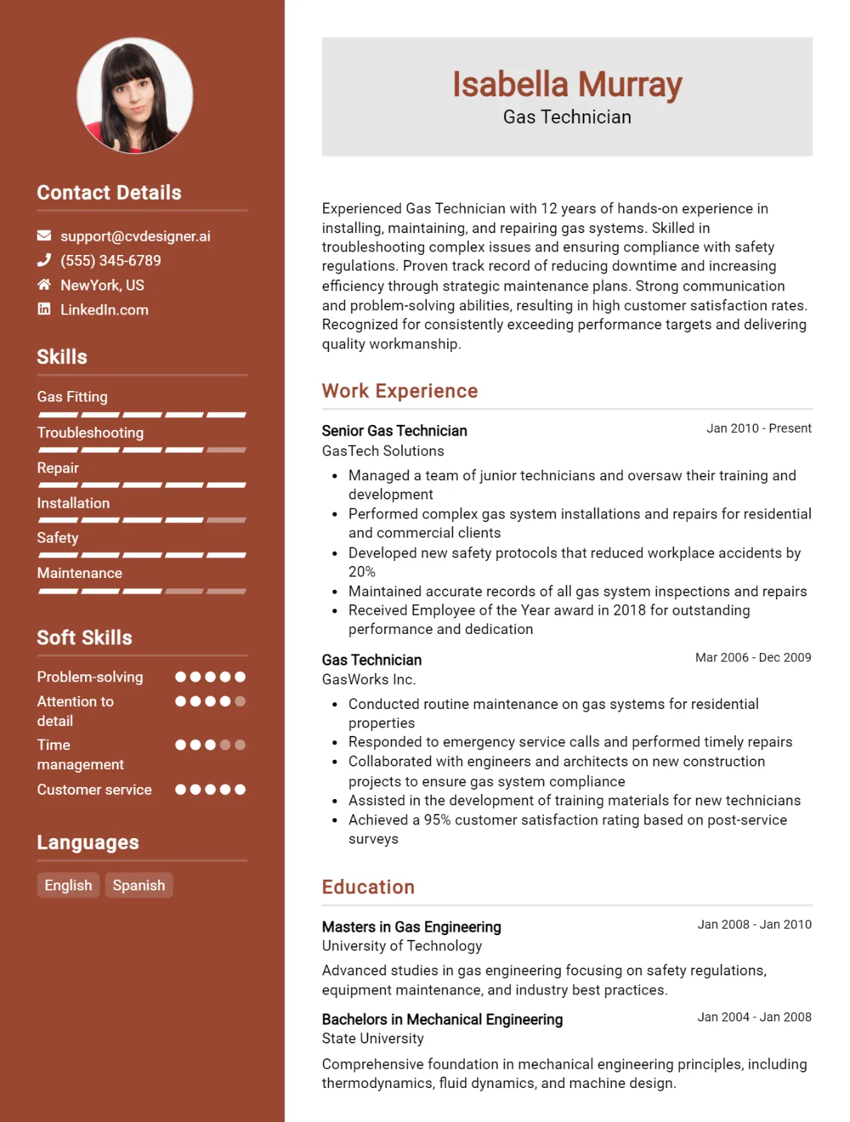 Gas Technician CV Example For 2026: Strategies & Templates Preview