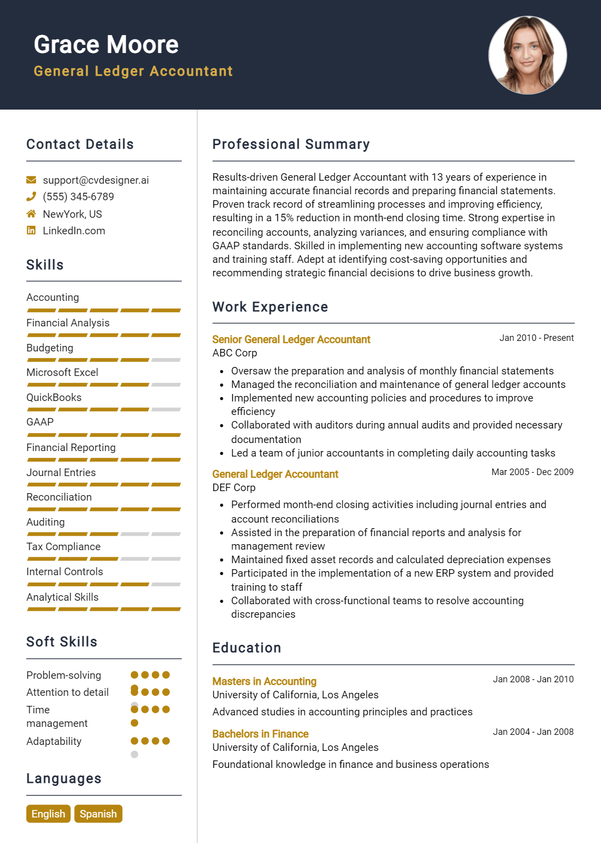 General Ledger Accountant Resume Example for 2026: Samples & Best Practices Preview