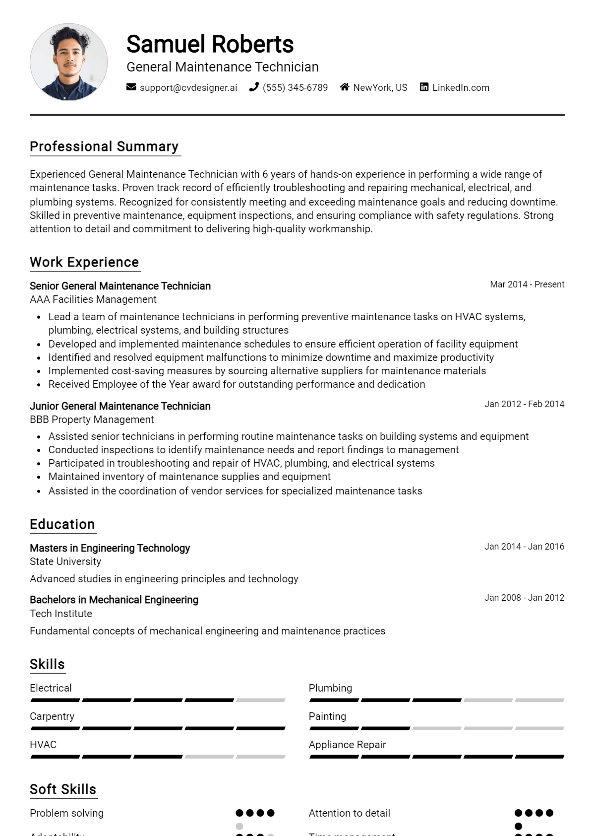 14 General Maintenance Technician Resume Examples for 2026: Effective CV Writing Tips Preview