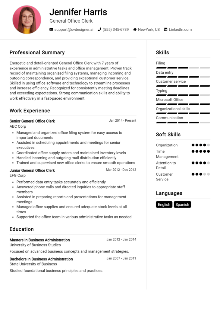 General Office Clerk Resume Example