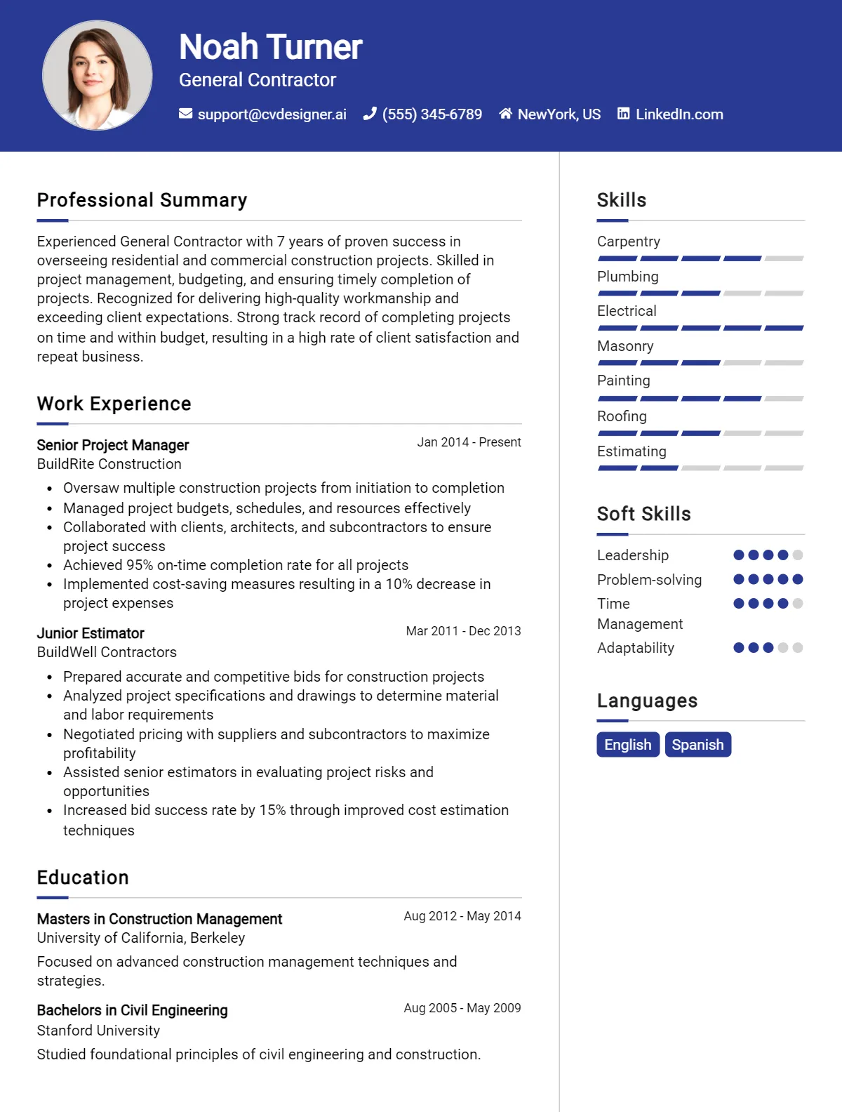 General Contractor CV Example For 2026: How to Craft a Winning CV Preview