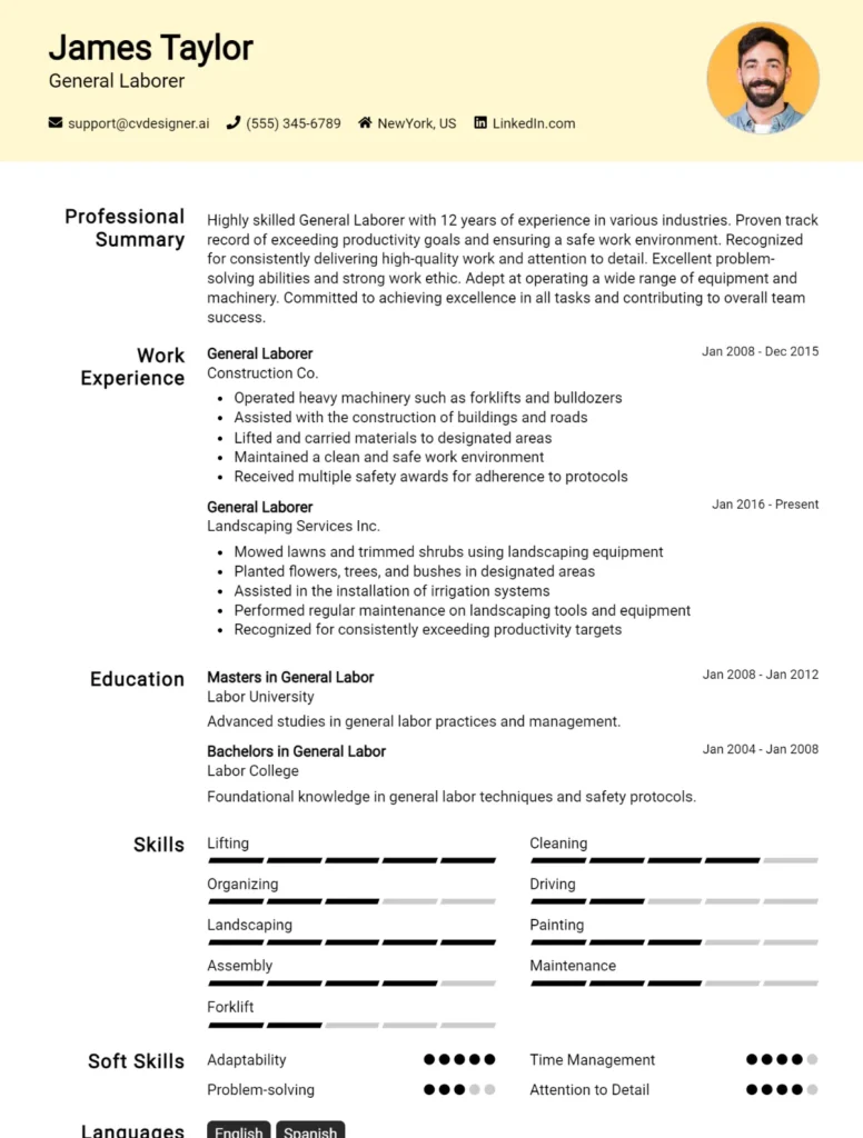 General Laborer CV Example