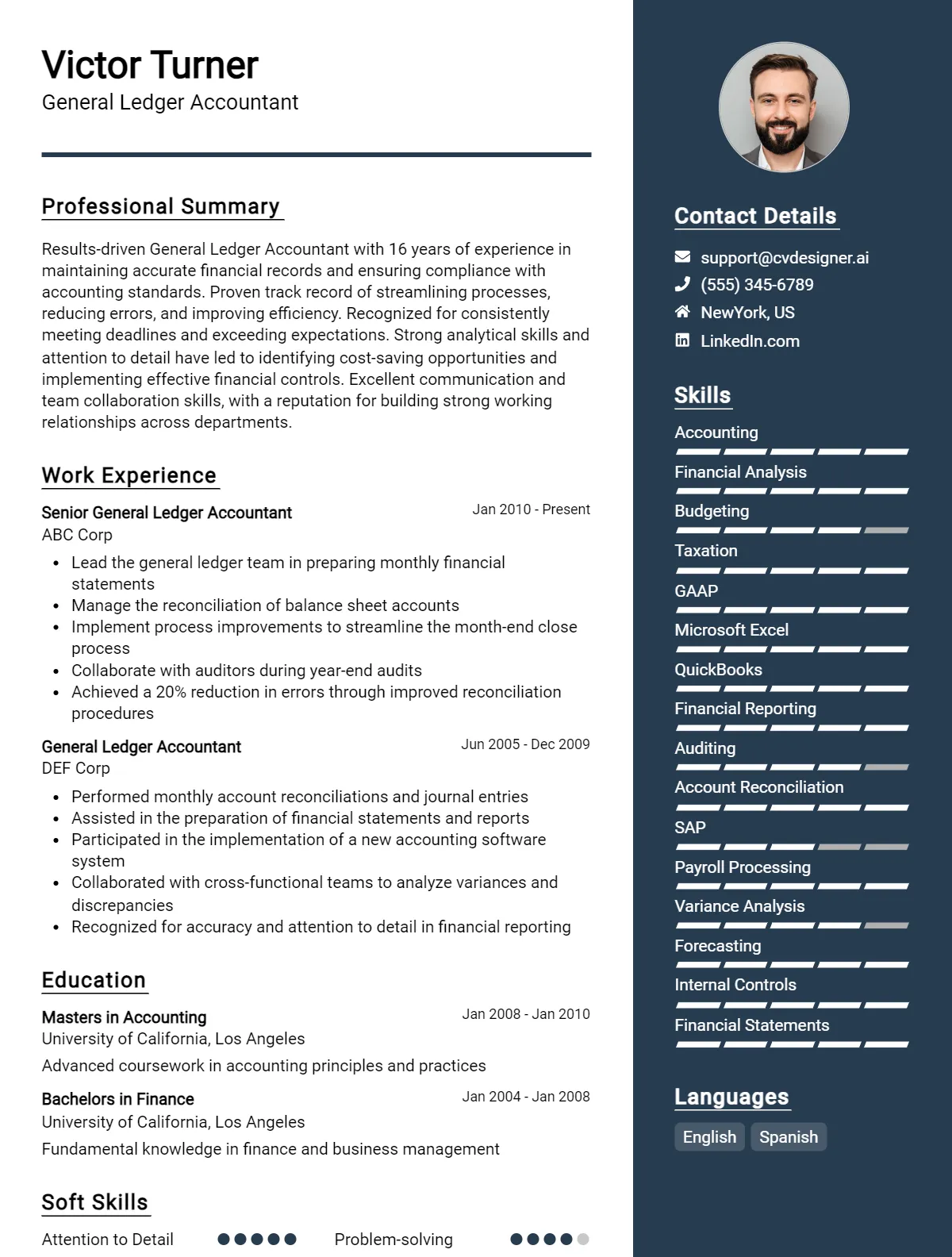 General Ledger Accountant CV Example for 2026 Preview