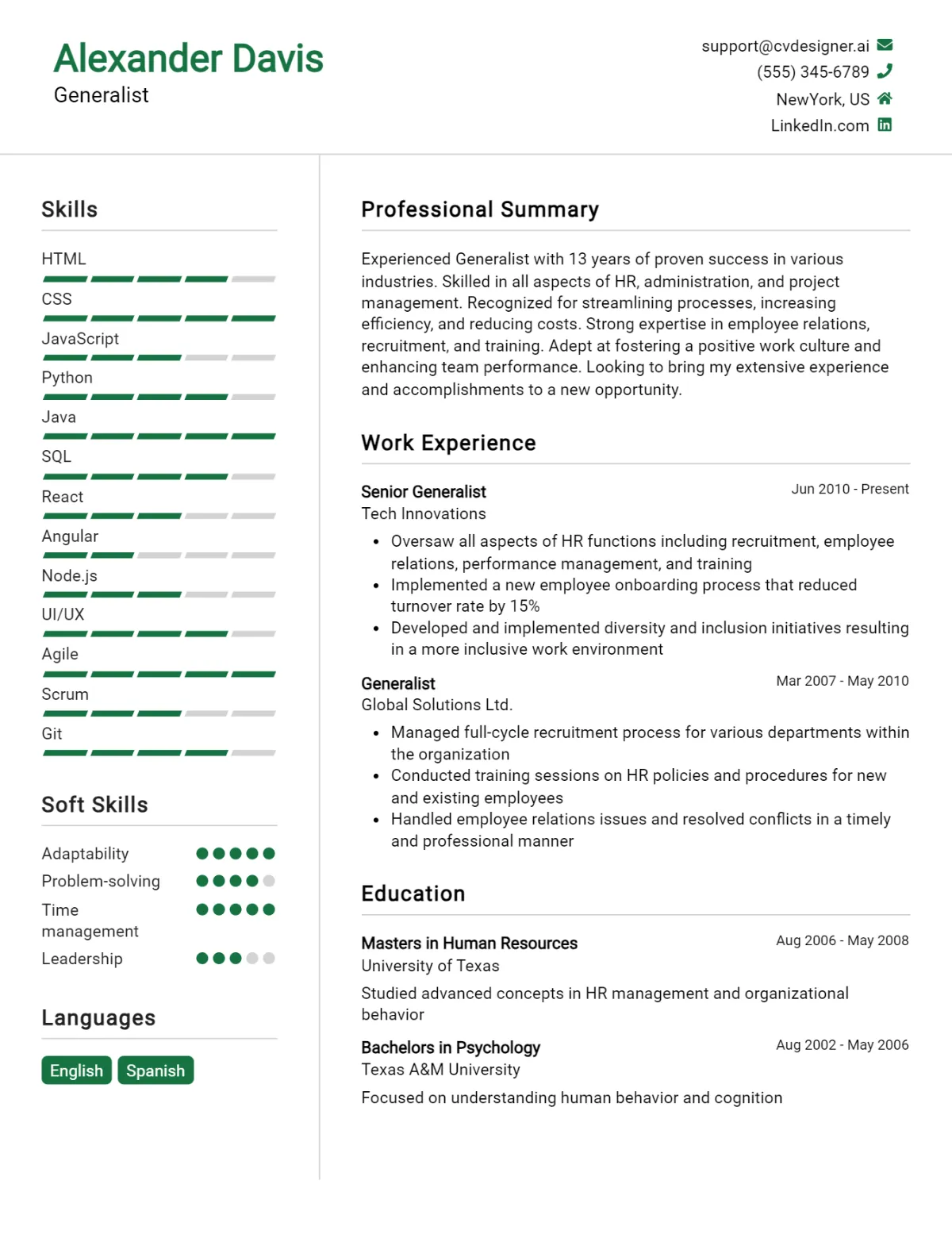 Generalist CV Example For 2026: Best Writing Guide Preview