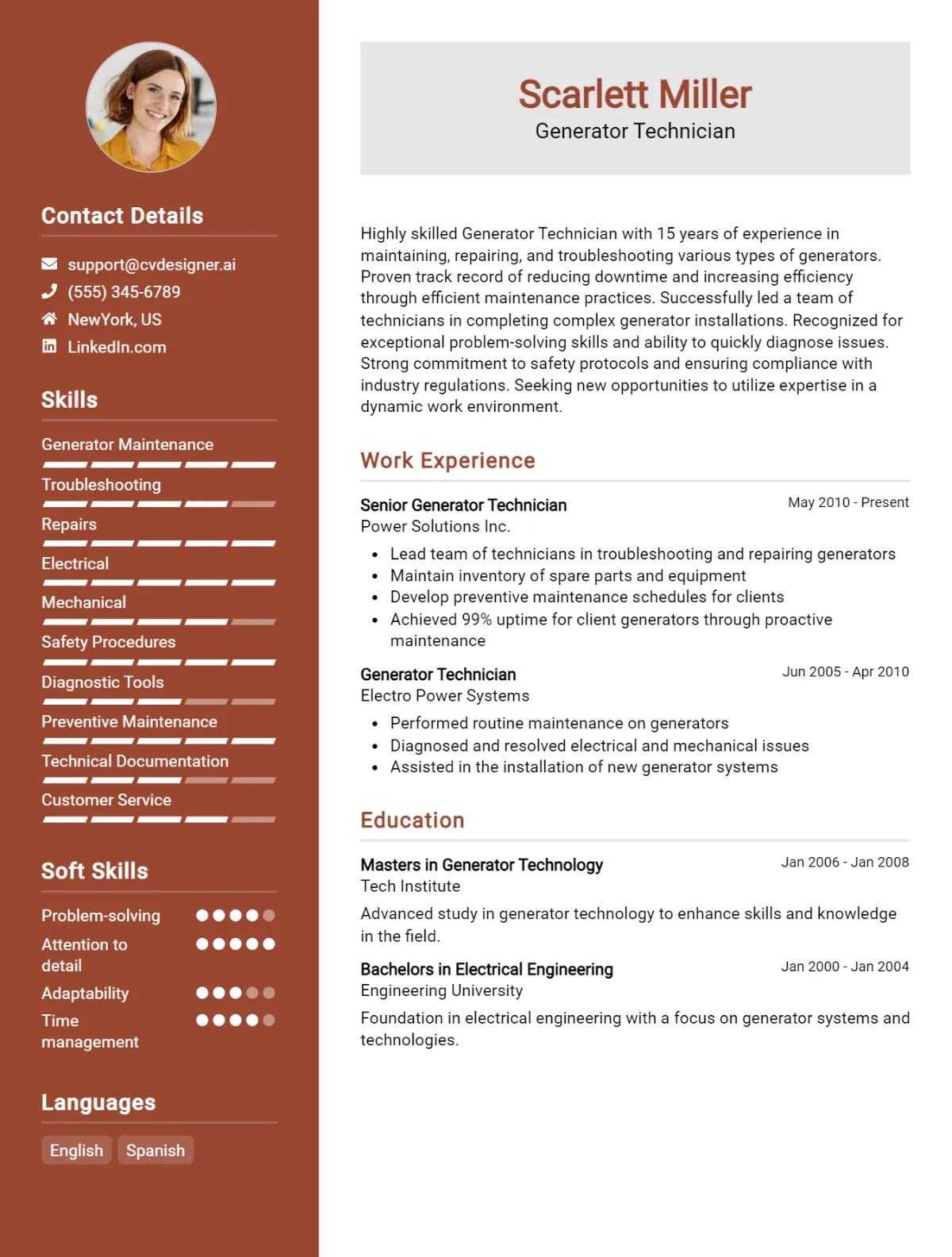 Generator Technician CV Example For 2026: Top Tips & Samples Preview