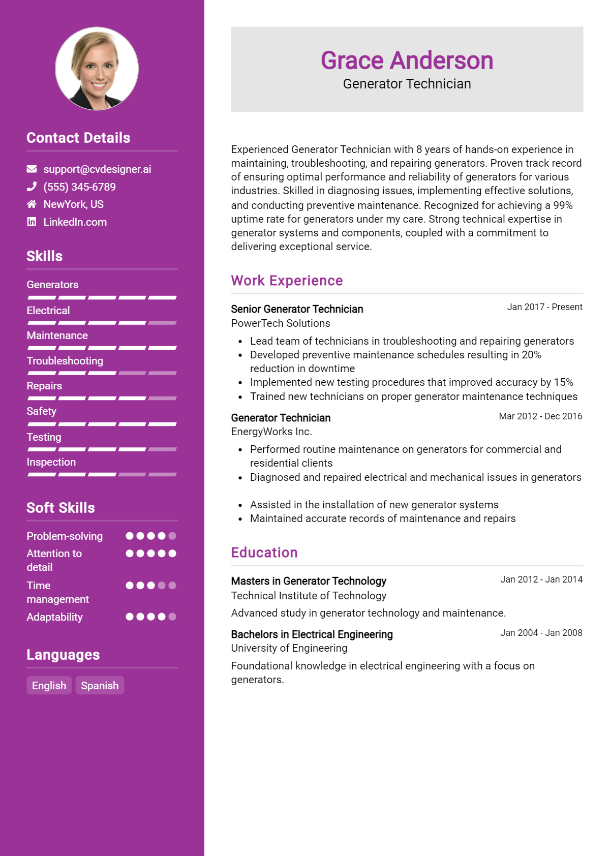 7 Generator Technician Resume Examples And Templates for 2026 Preview