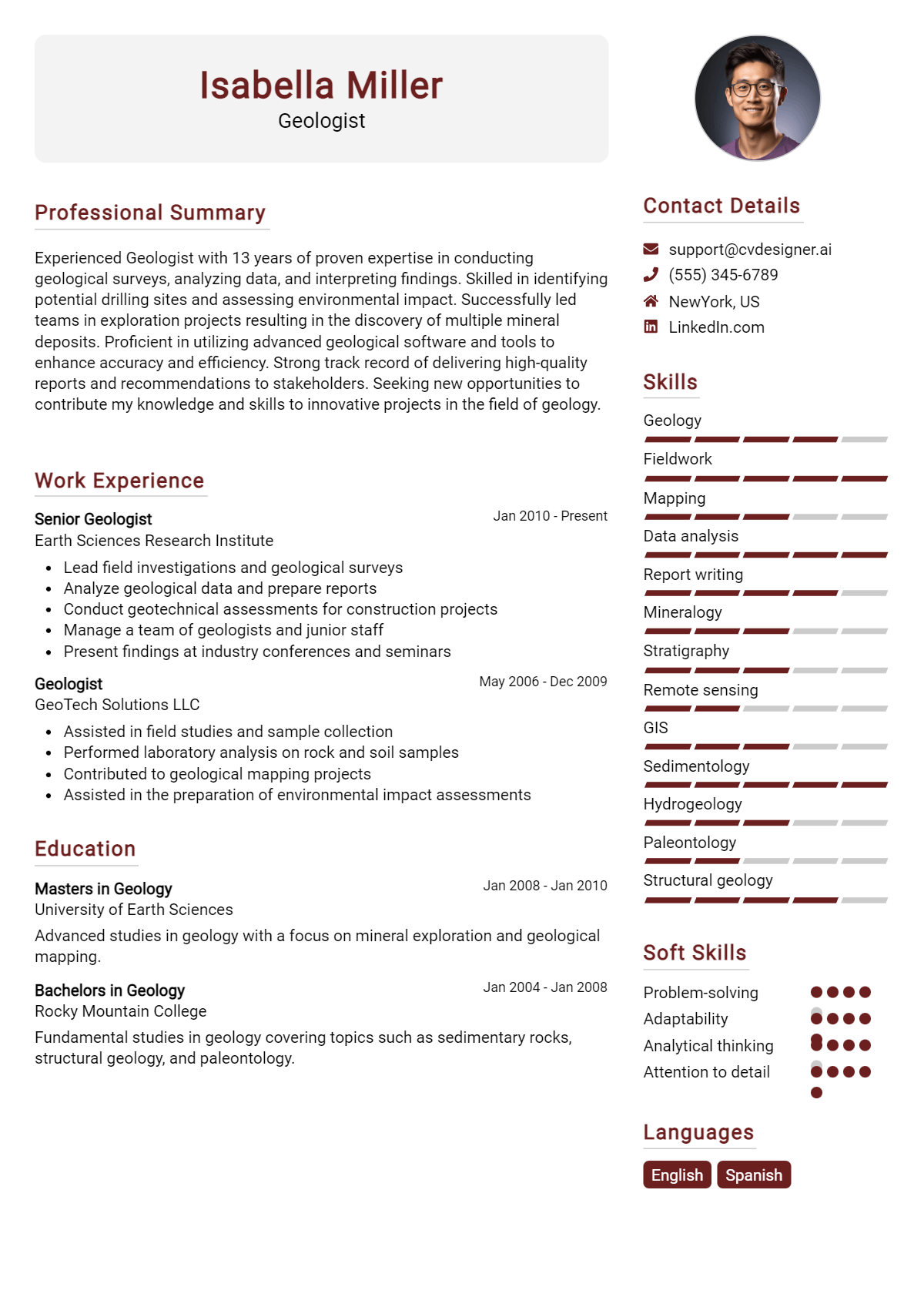 Geologist Resume Example for 2026: Examples & Free Templates Preview