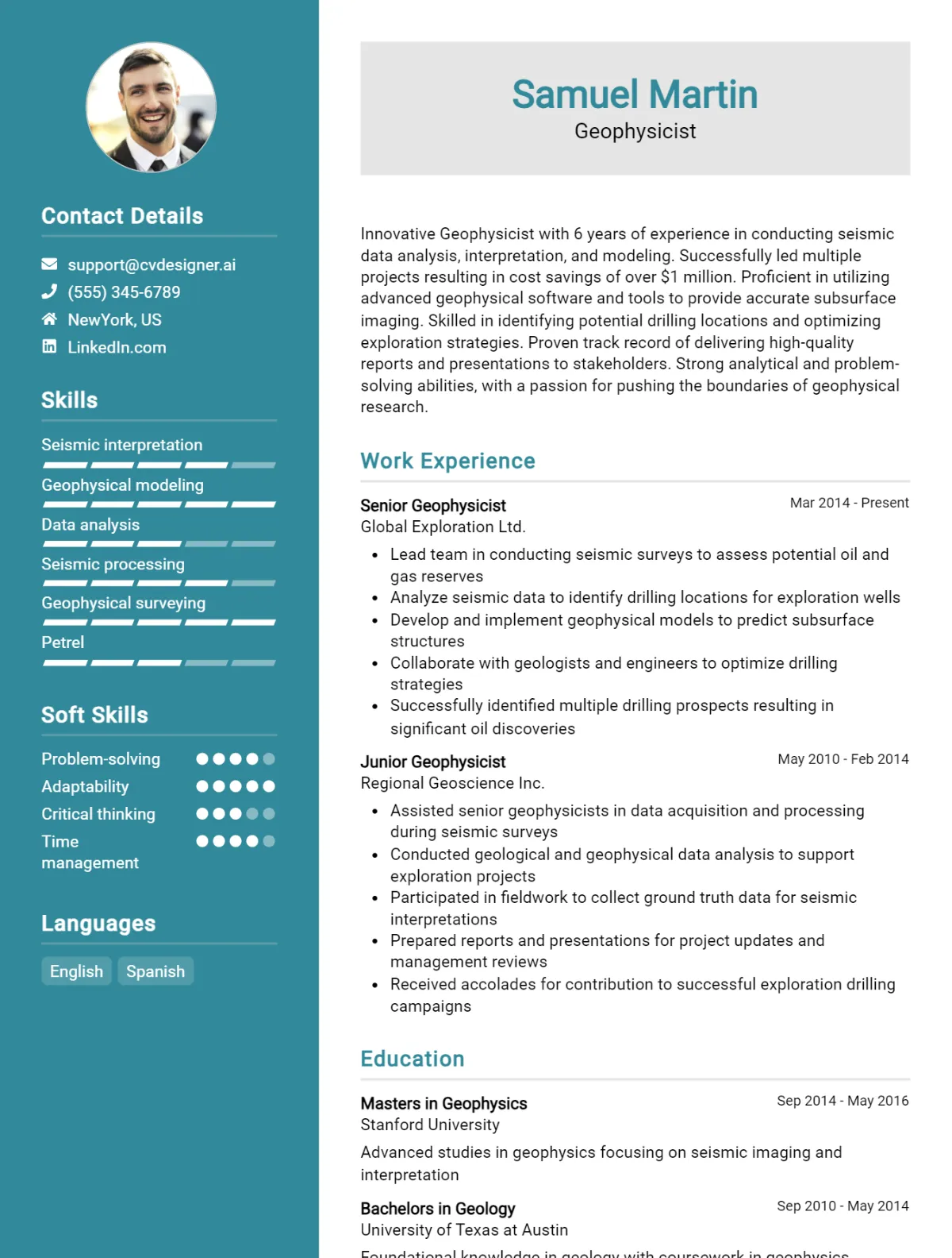 Geophysicist CV Example For 2026: Free Professional Templates Preview