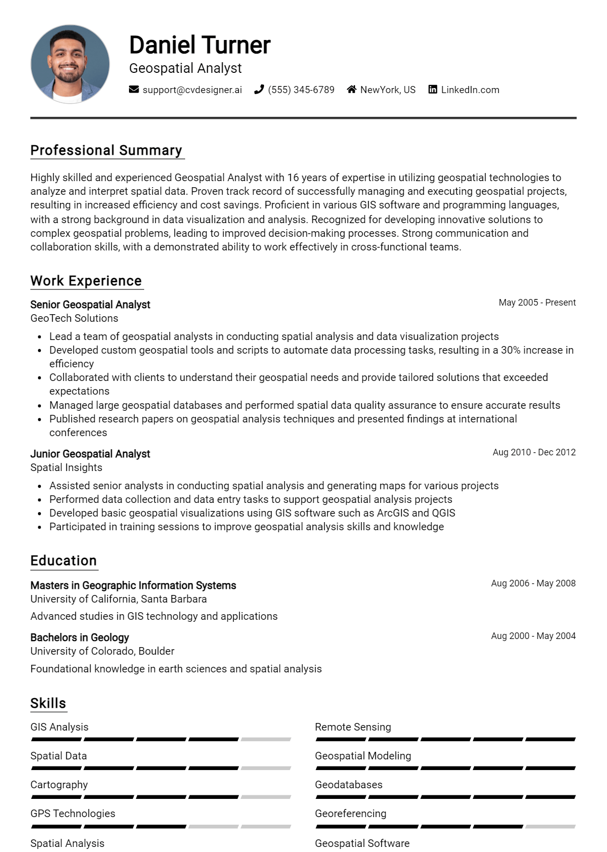 Geospatial Analyst Resume Example for 2026: Samples & Best Practices Preview