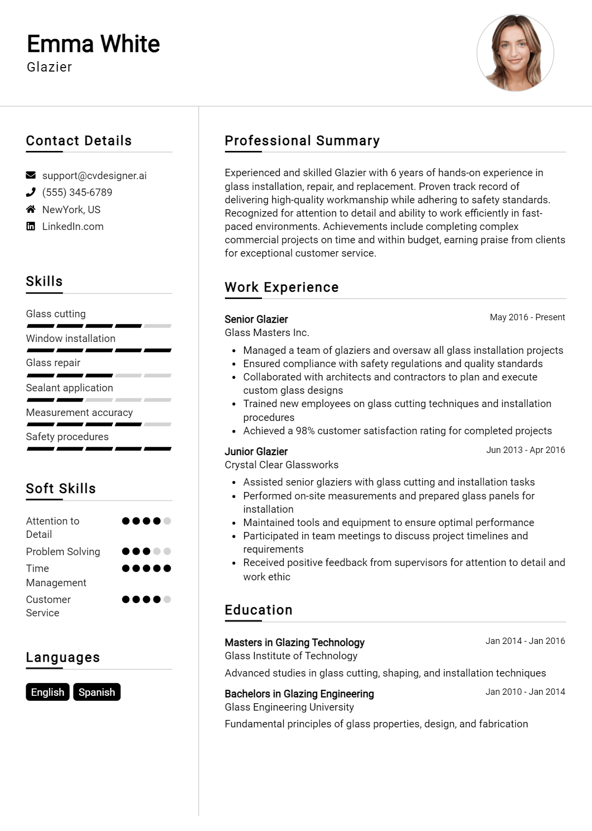 Glazier Resume Example for 2026: Tips & Templates Preview