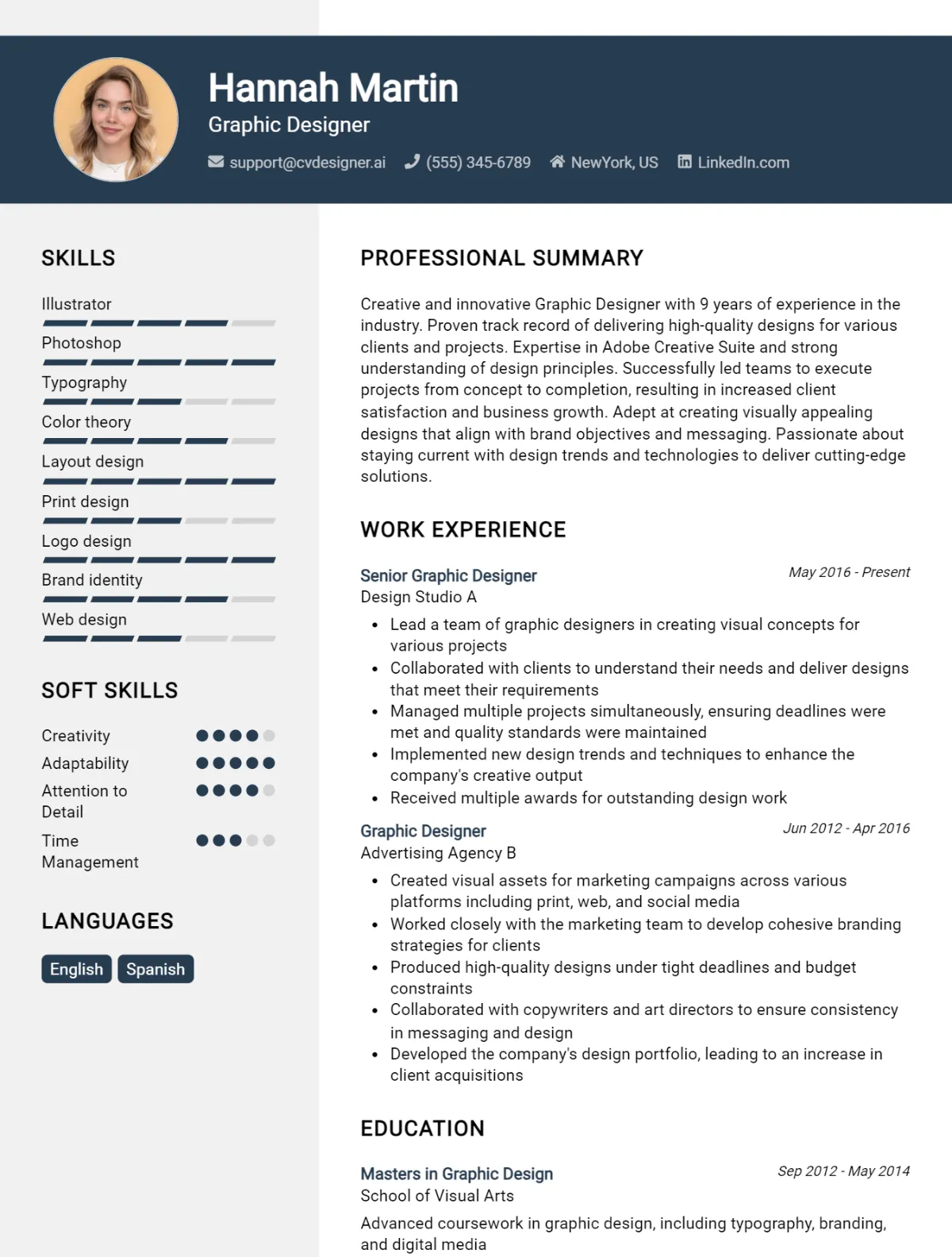 Graphic Designer CV Example For 2026: Top CV Skills Preview