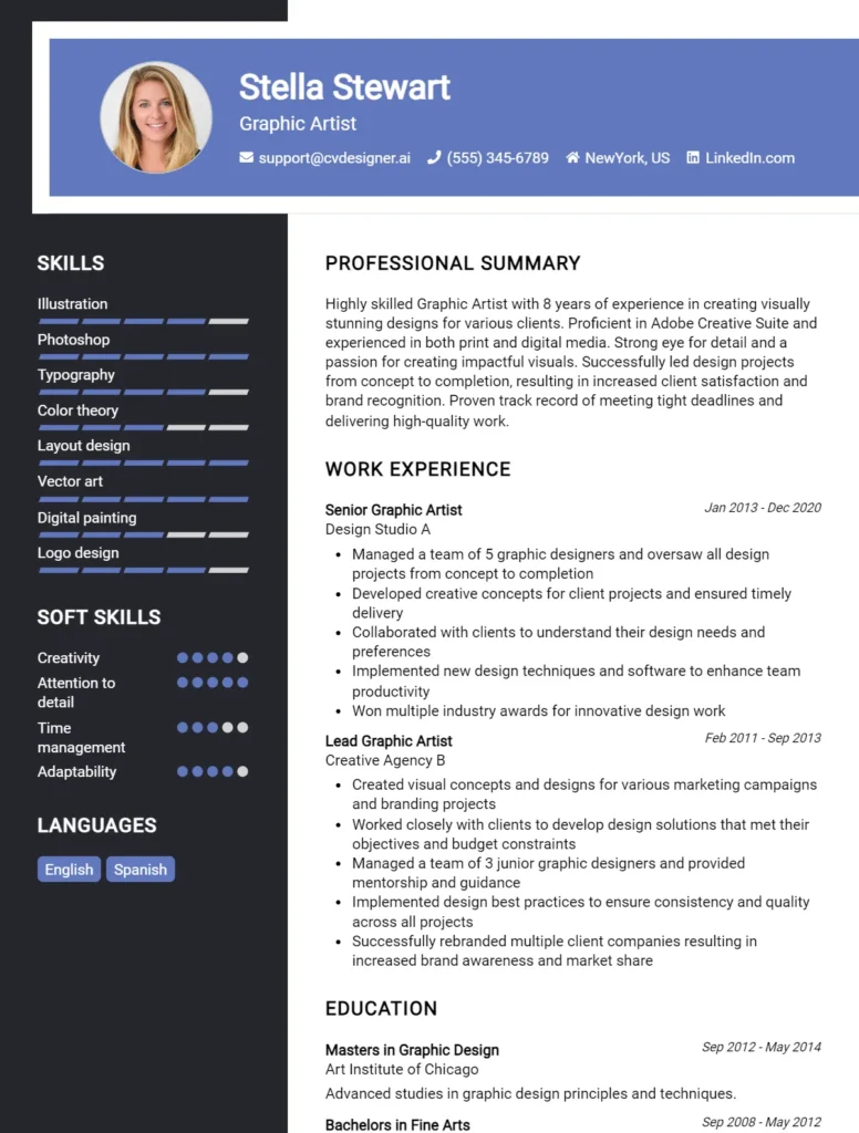 Graphic Artist CV Example